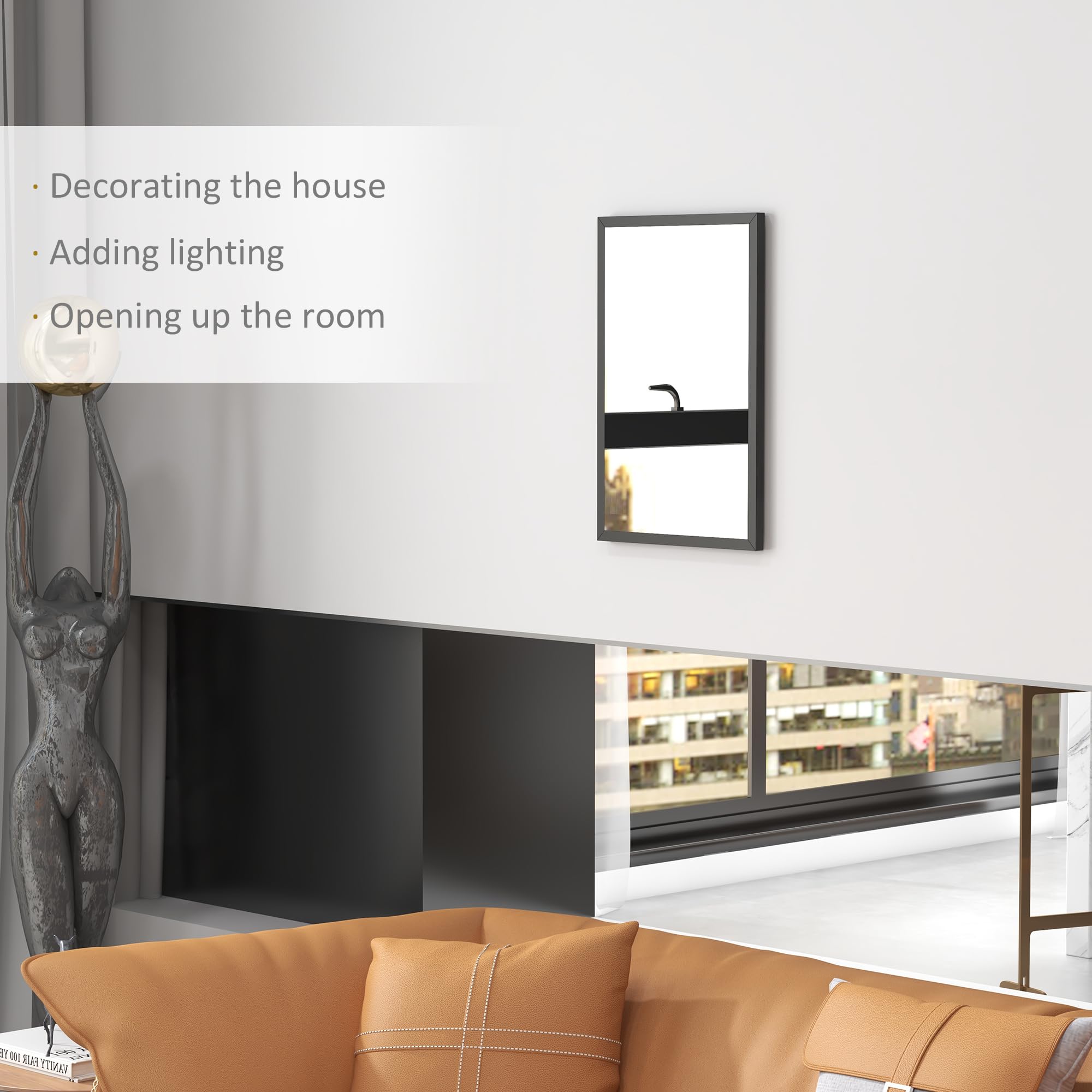 HOMCOM Decorative Rectangular Wall Mirror - 60 x 40 cm | Black | Easy Horizontal/Vertical Mount 3