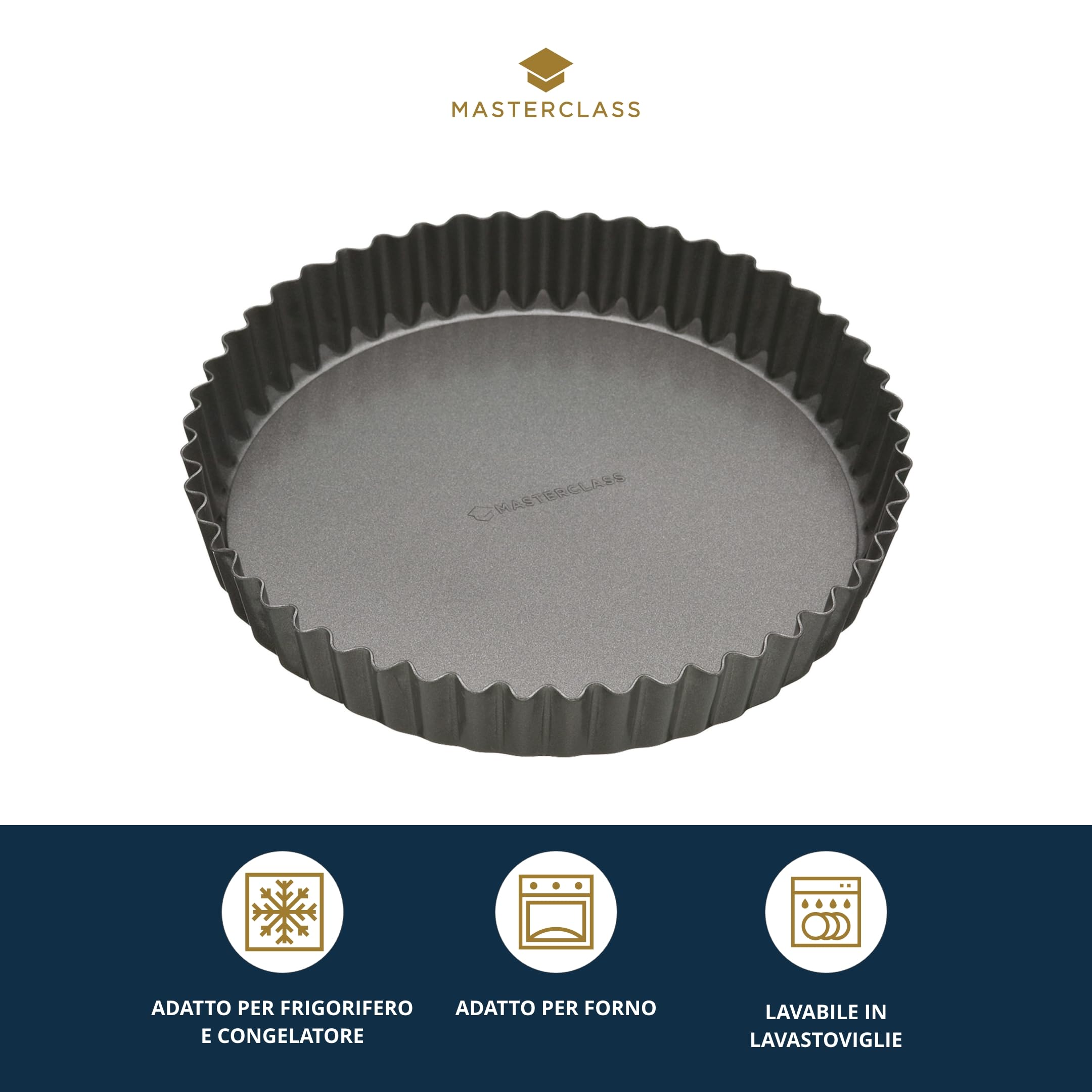 MasterClass Non-Stick Loose Tart and Quiche Tin - Fluted Carbon Steel, Round 23cm (9") 2