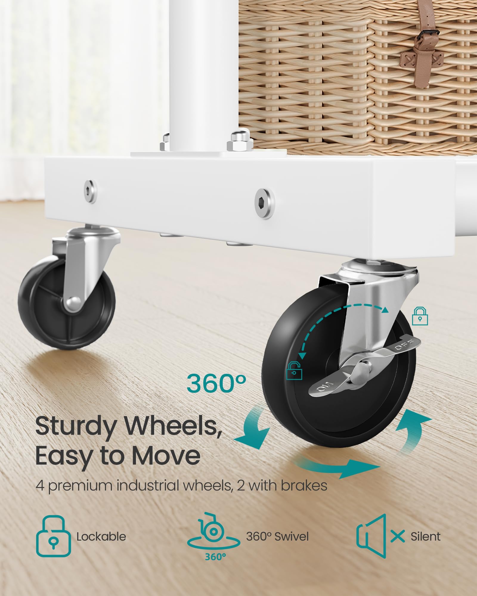 SONGMICS Clothes Rack on Wheels - 110cm Wide, 50kg Capacity, Matte White Steel 4