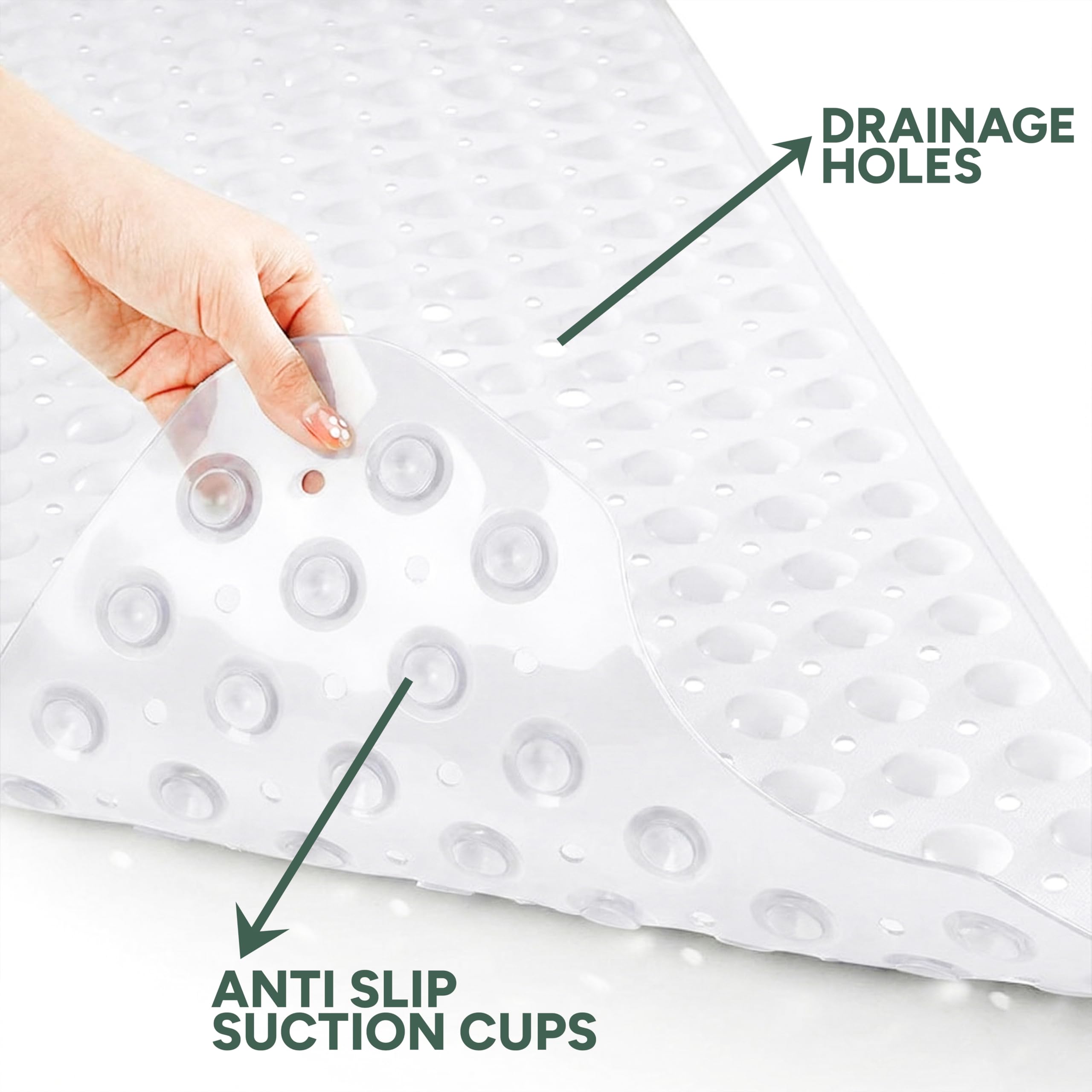 Zuvo Extra Long Non-Slip Bathtub Mat - 100 x 40cm | Solid White | Anti-Mold PVC 6