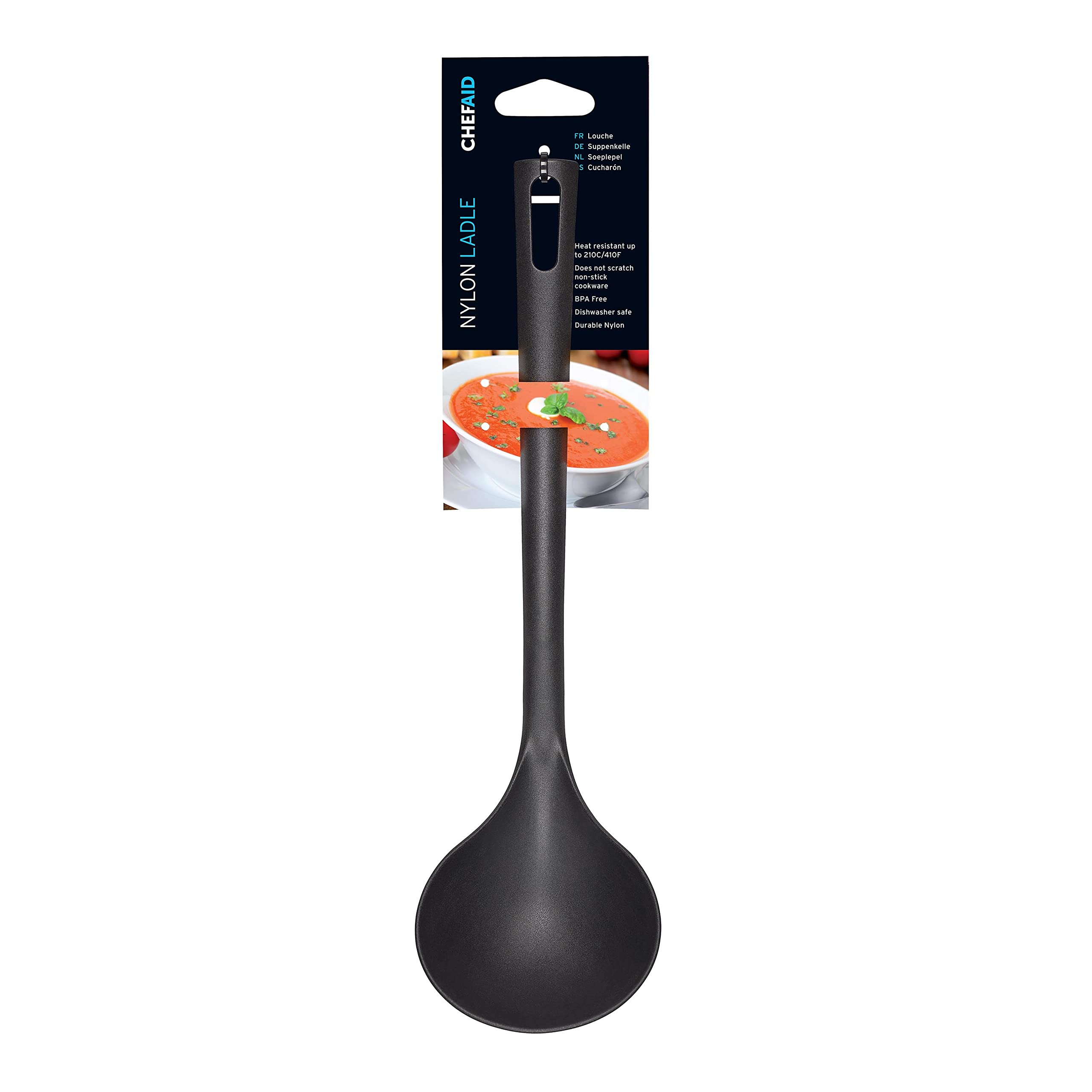 Chef Aid Black Nylon Soup & Stew Ladle | BPA Free | Heat Safe to 210°C | Dishwasher Safe 1