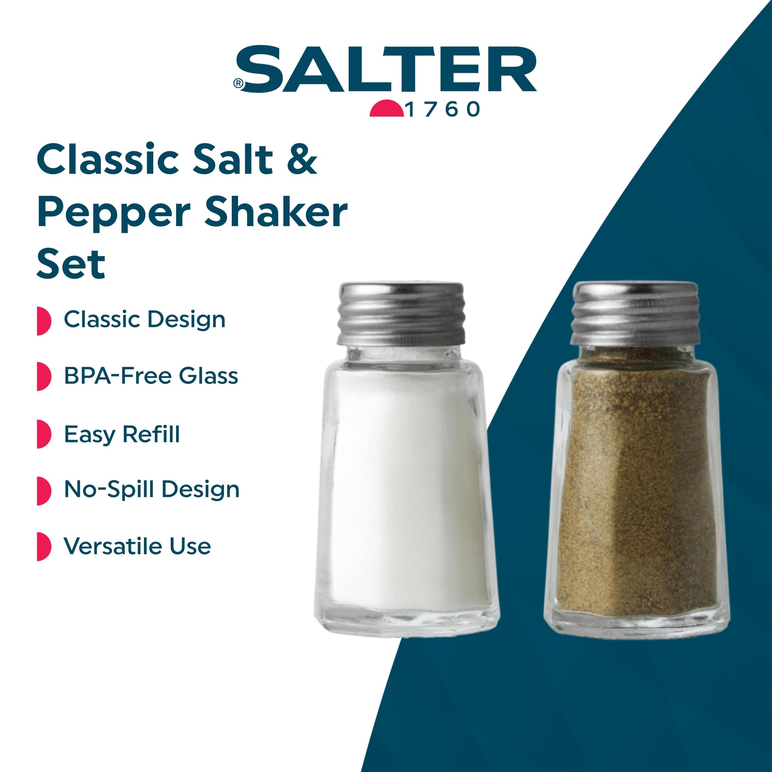 Salter 750 CLXR Salt & Pepper Shakers - Set of 2, Compact Classic Seasoning Mills, Glass 2