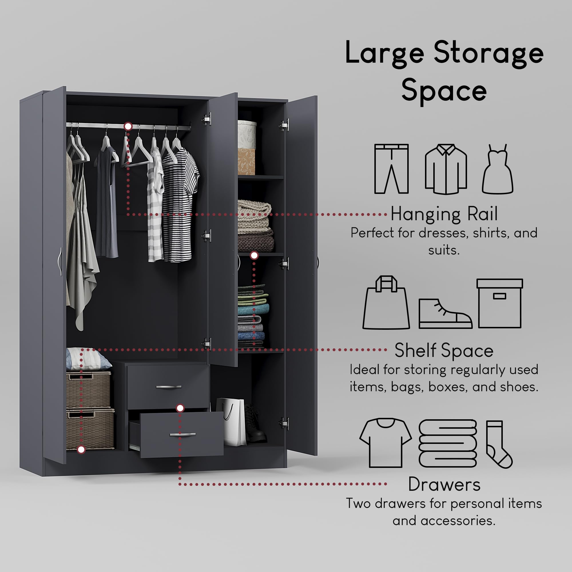 Vida Designs Riano Wardrobe - MDF/Chipboard Construction | Hanging Rail & Shelf | H170 x W115.4 cm 5