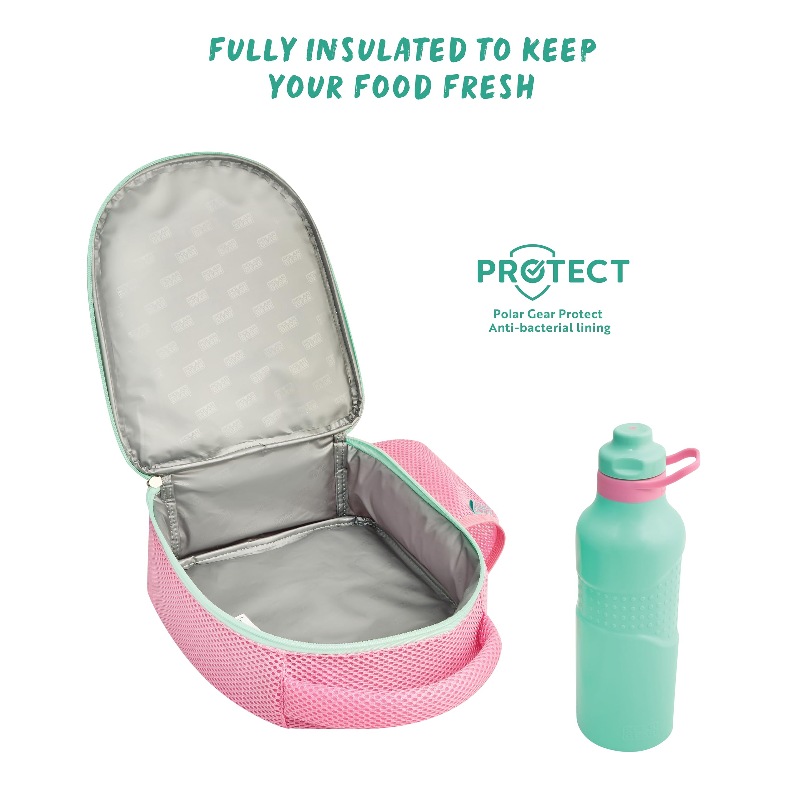 Polar Gear Glitter Unicorn Insulated Kids Lunch Bag with 600ml Water Bottle | Pink Polyester 3