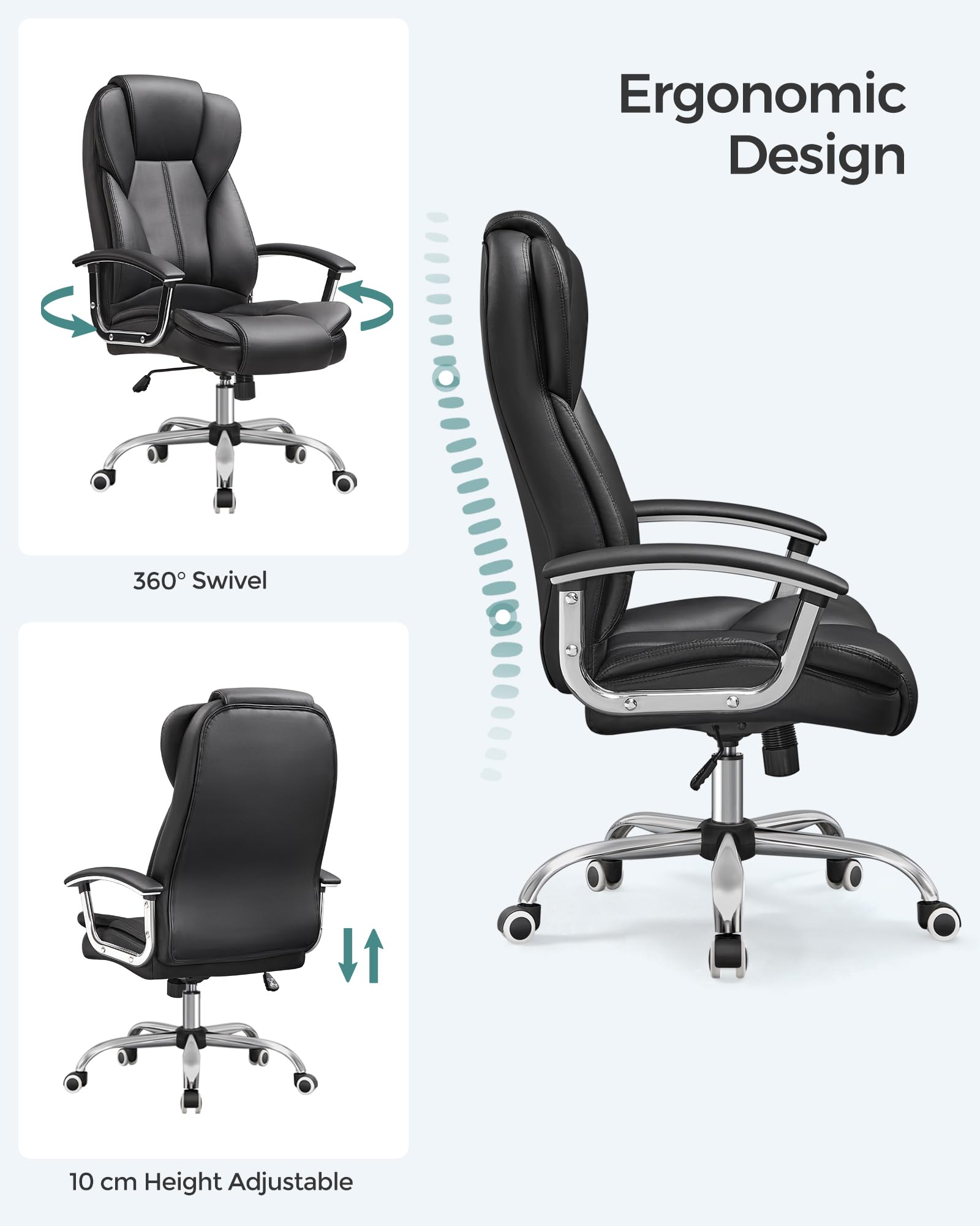 SONGMICS Office Chair - Adjustable Height & Recline | Supports up to 150 kg | Ink Black 7