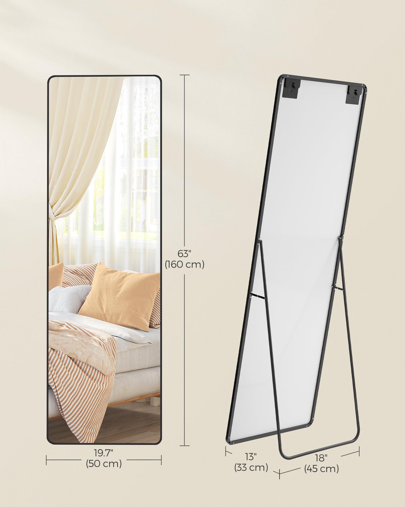 SONGMICS Full Length Floor Mirror - 160 x 50 cm Rectangle | Ink Black | Tempered Glass 6
