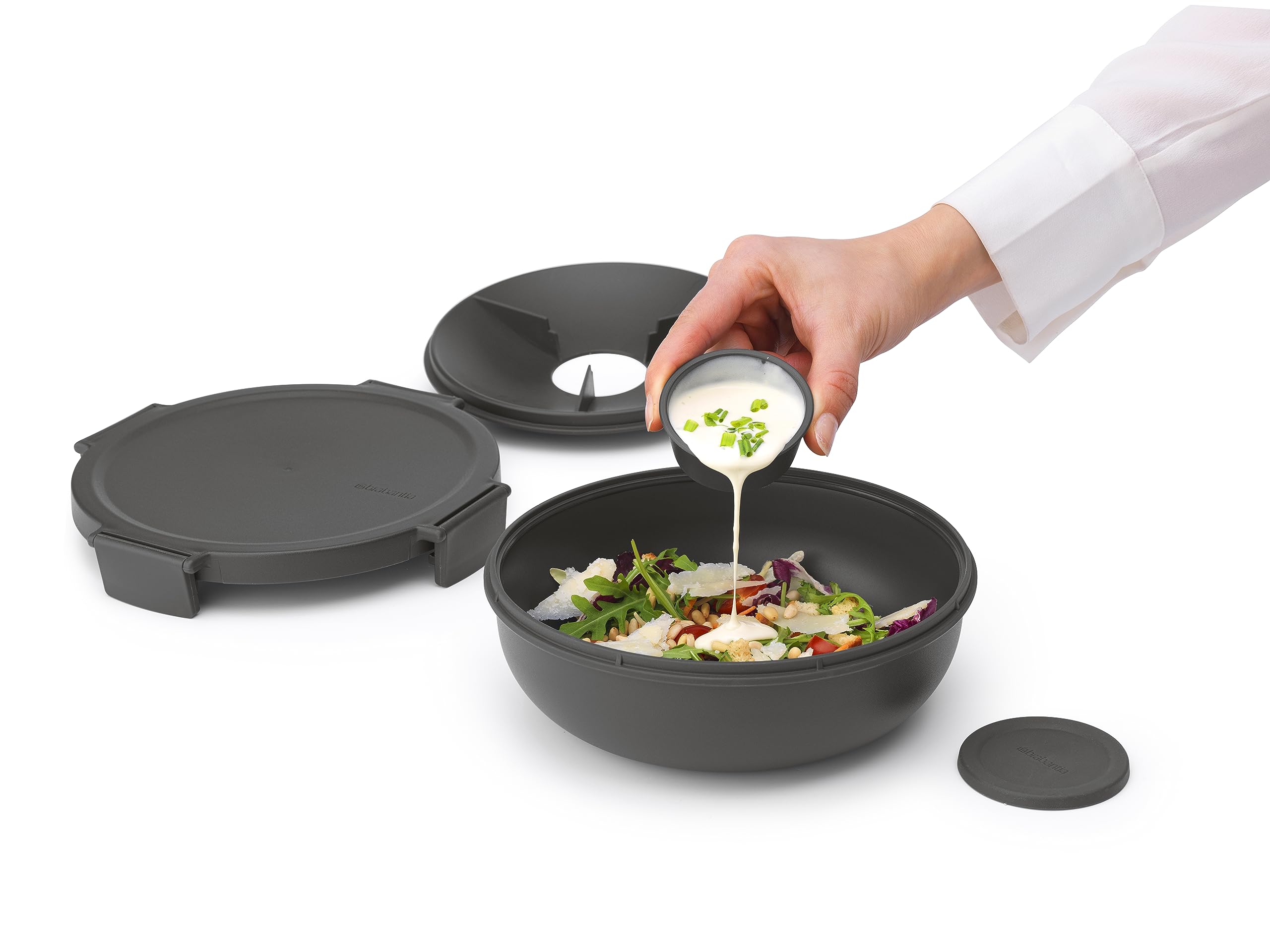 Brabantia Make & Take Salad Bowl - 1.3L Capacity, Dark Grey, Leakproof | Dishwasher Safe 5