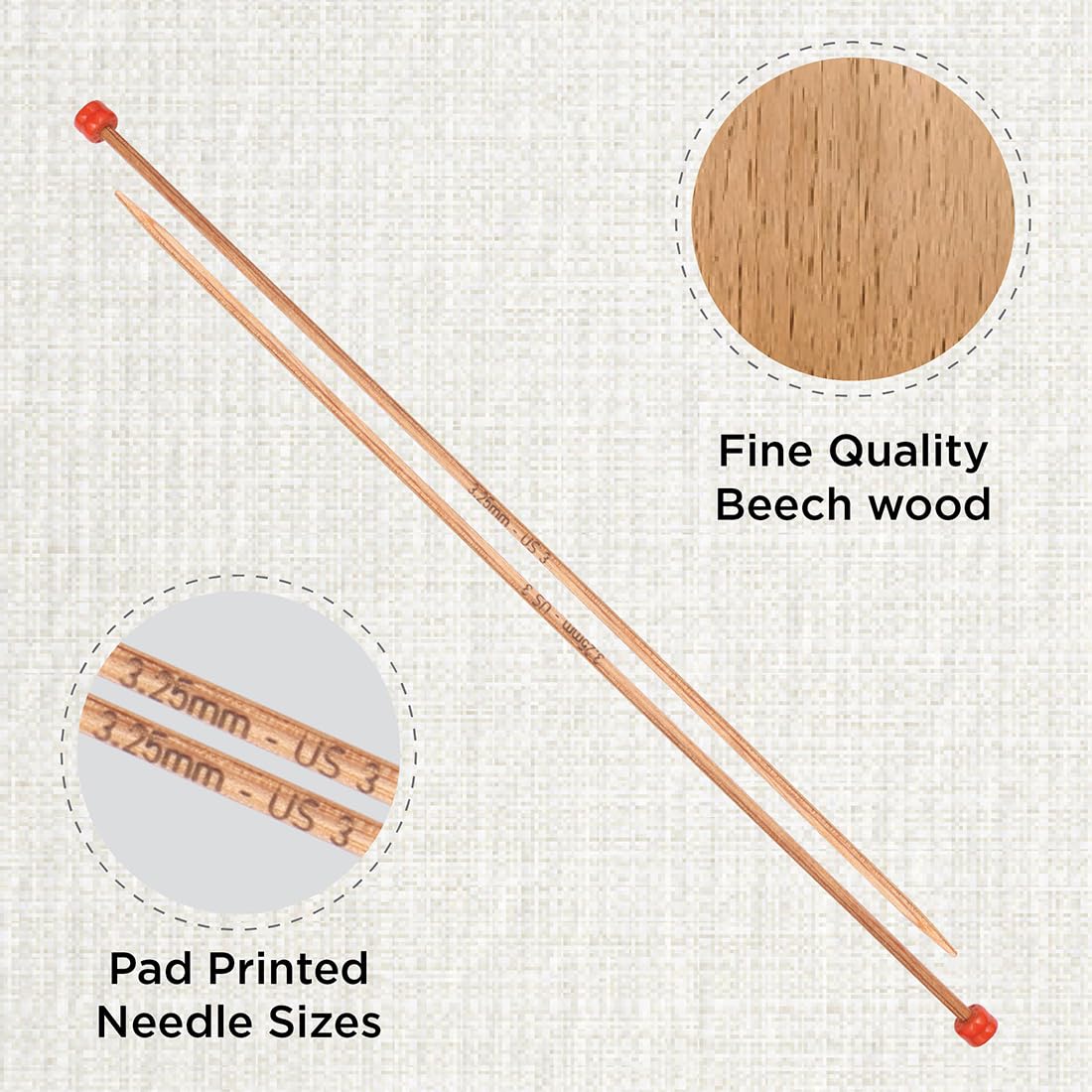 KnitPro Basix Birch Single Ended Knitting Needles - 25cm Length, 3.25mm Size | Beech Wood 2