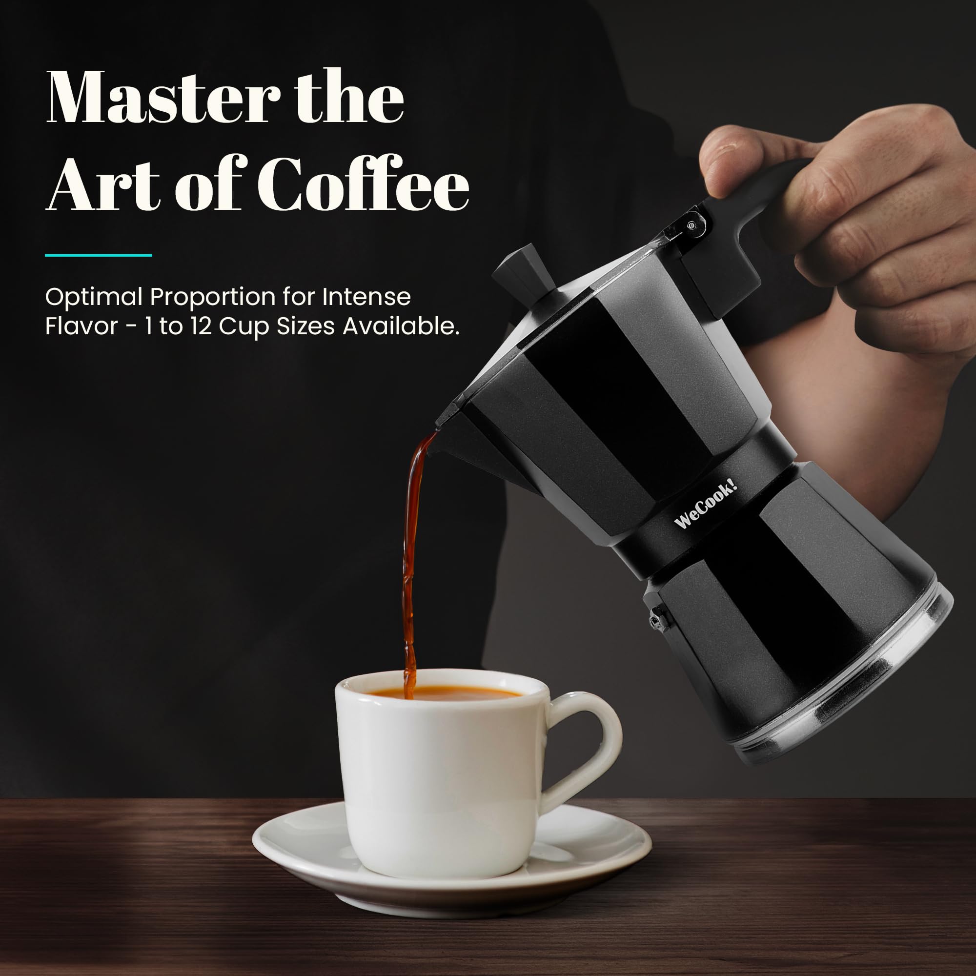 WECOOK! Luccia Italian Stovetop Coffee Maker - 1-3 Cup Capacity | Aluminium | Induction Compatible 5