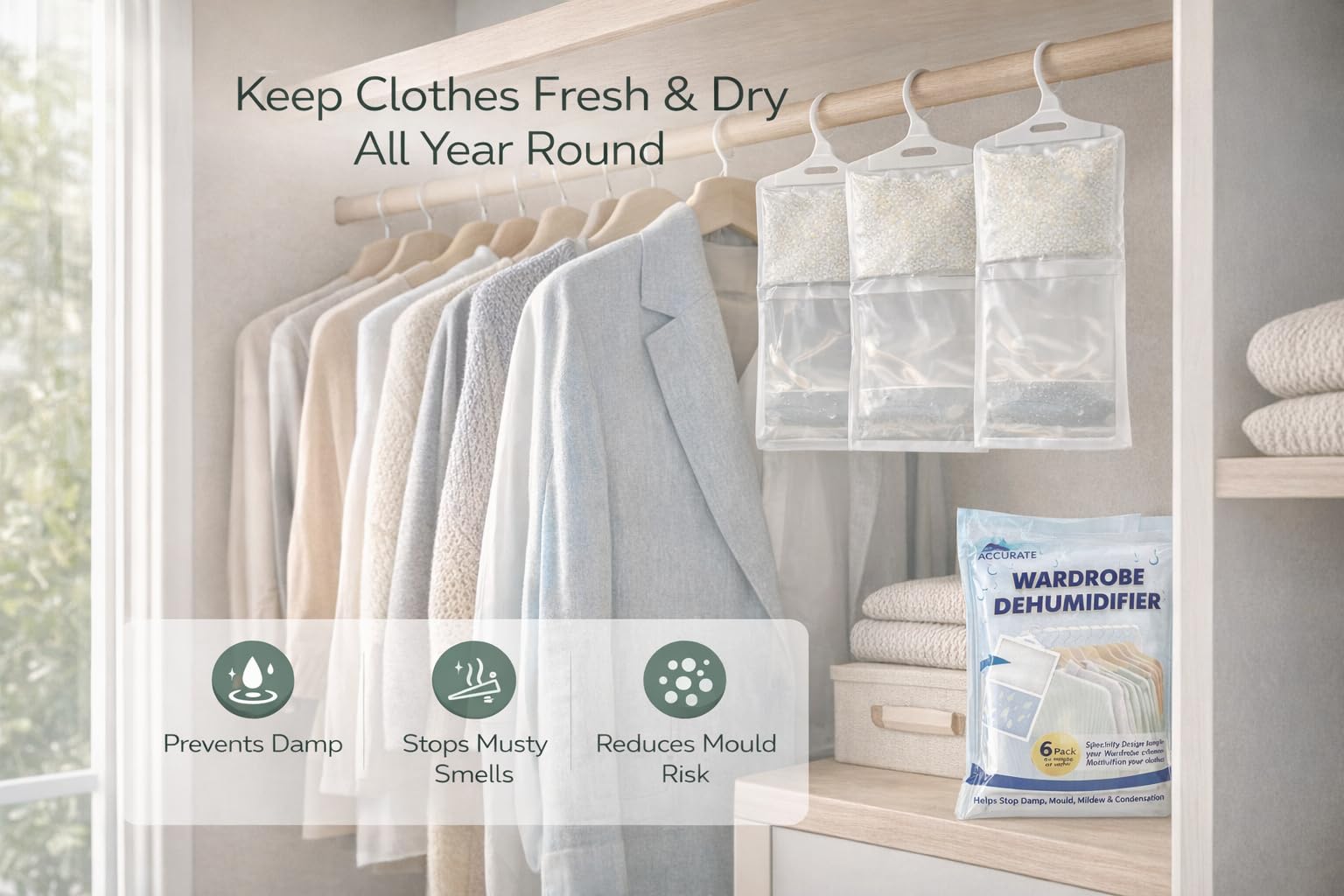 1ABOVE Hanging Wardrobe Dehumidifier Bags - 6 Pack | Moisture Absorber for Closets & Cabinets 4