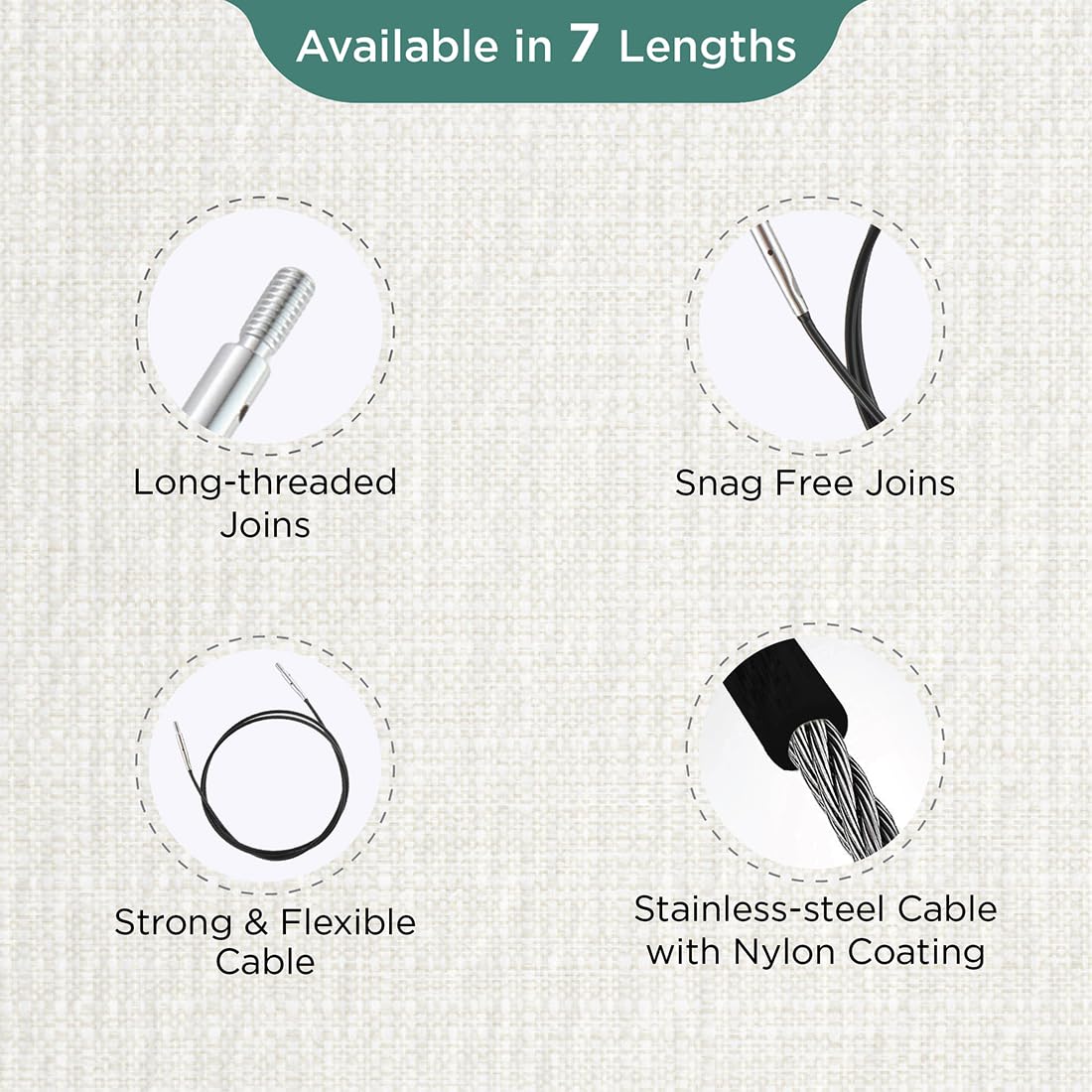 KnitPro The Mindful Collection Stainless Steel Swivel Cable, 40cm, Black/Silver | Memory-Free Core 3