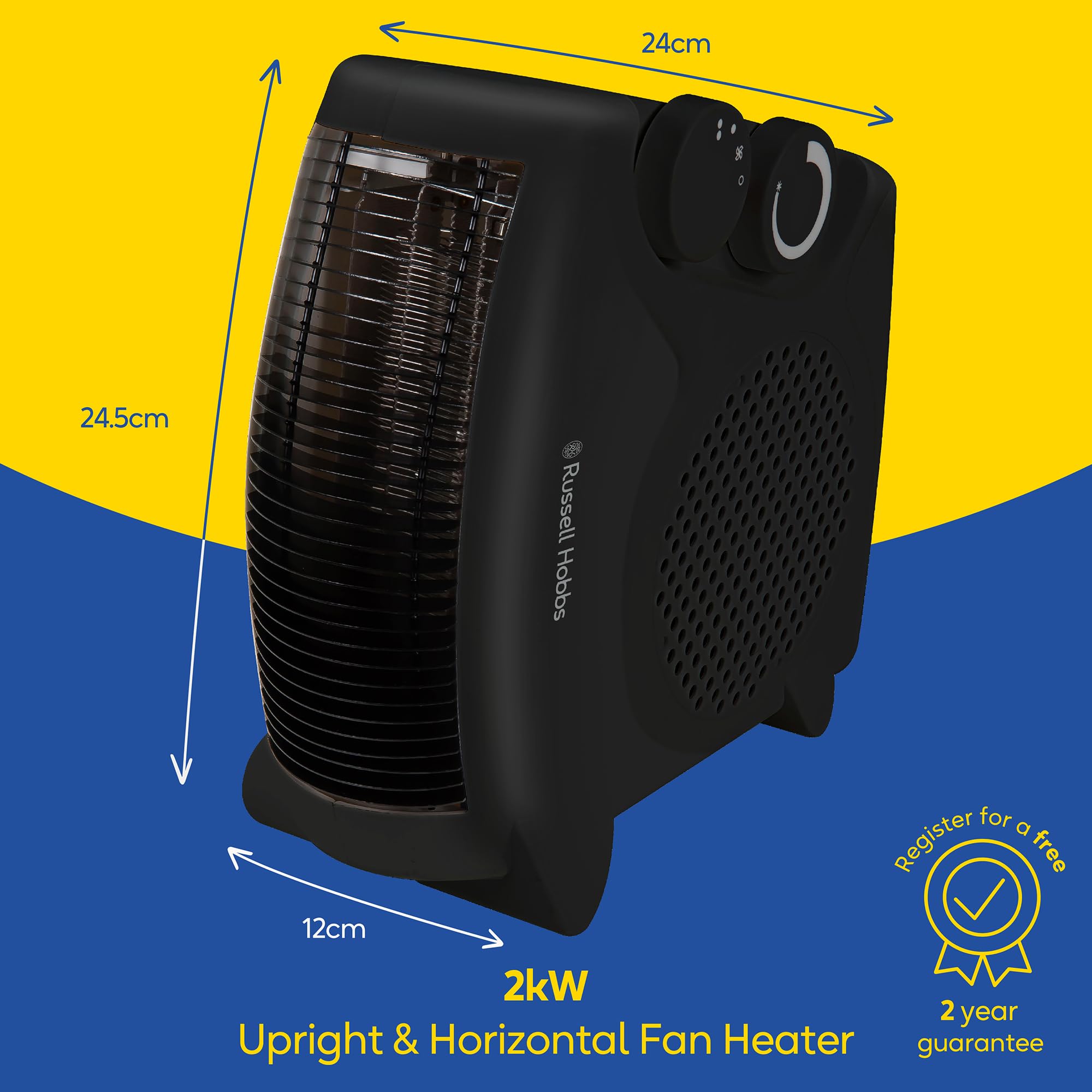Russell Hobbs RHFH1005B 2000W Portable Electric Fan Heater | 2 Heat Settings | Up to 20m² Room Size 2