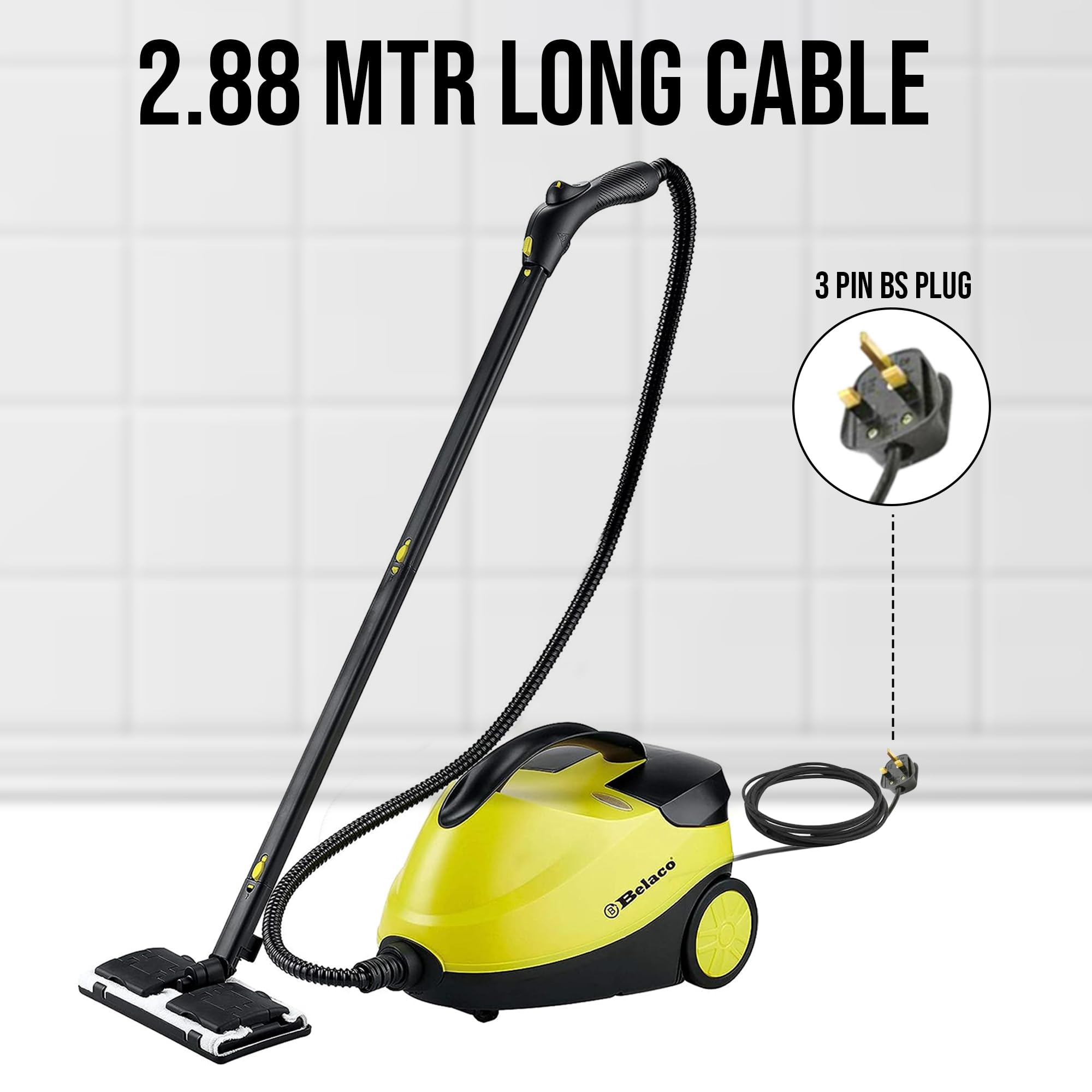 Belaco Handheld Steam Cleaner - 2000W High-Power, 4 Bar Pressure, Chemical-Free Cleaning | Yellow 9