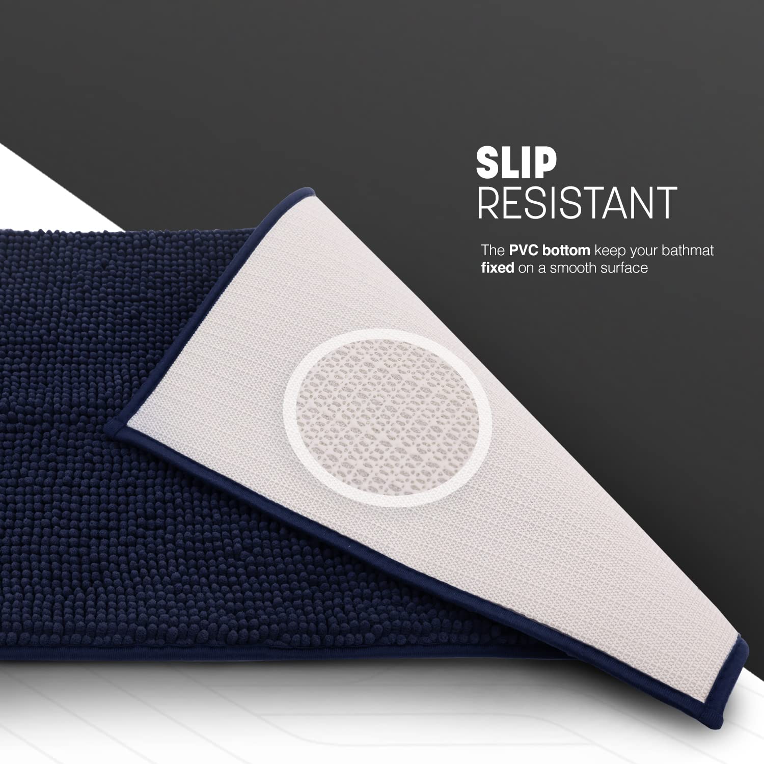 KEPLIN Microfibre Non-Slip Bath Mat - Navy | 40 x 60 cm | Machine Washable 5