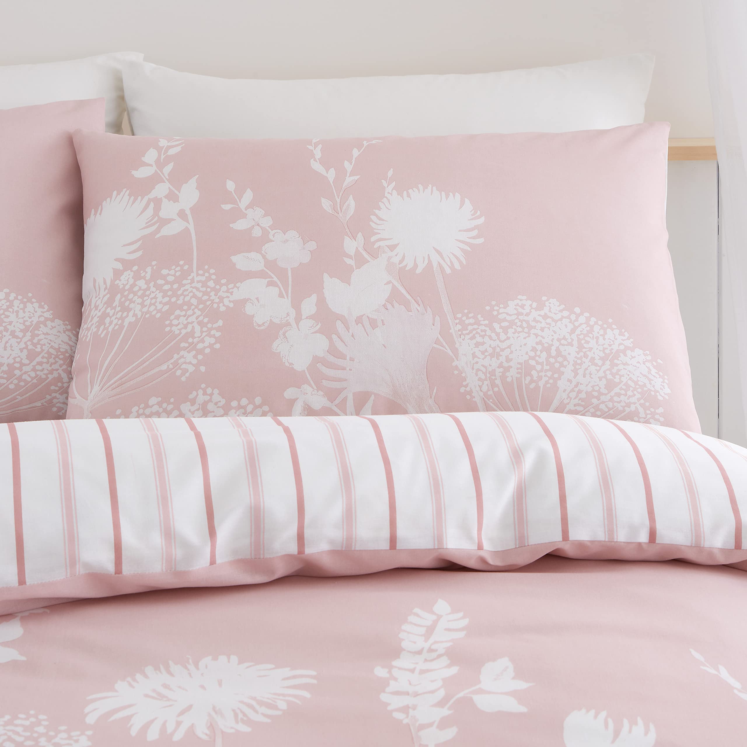 Catherine Lansfield Meadowsweet Floral Reversible Double Duvet Cover Set with Pillowcase, Blush Pink 2