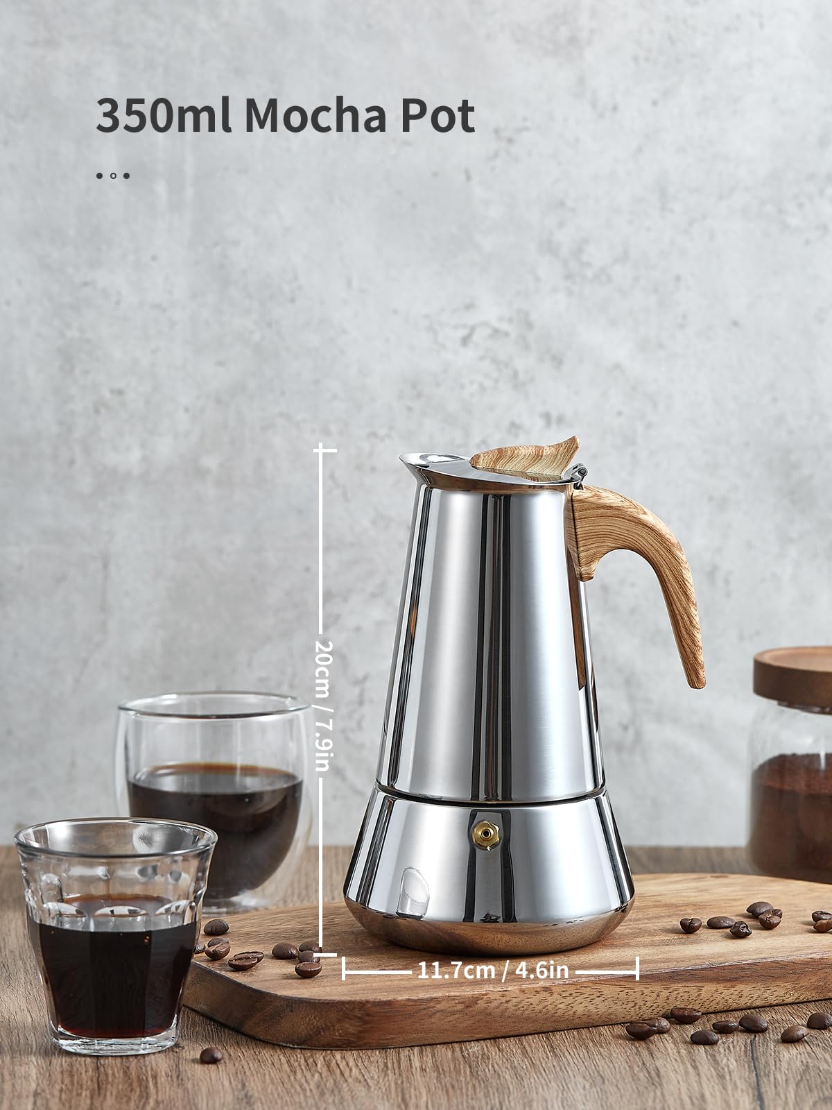 Yabano Moka Pot - 6 Cup Stainless Steel Stovetop Espresso Maker | Induction Compatible 6
