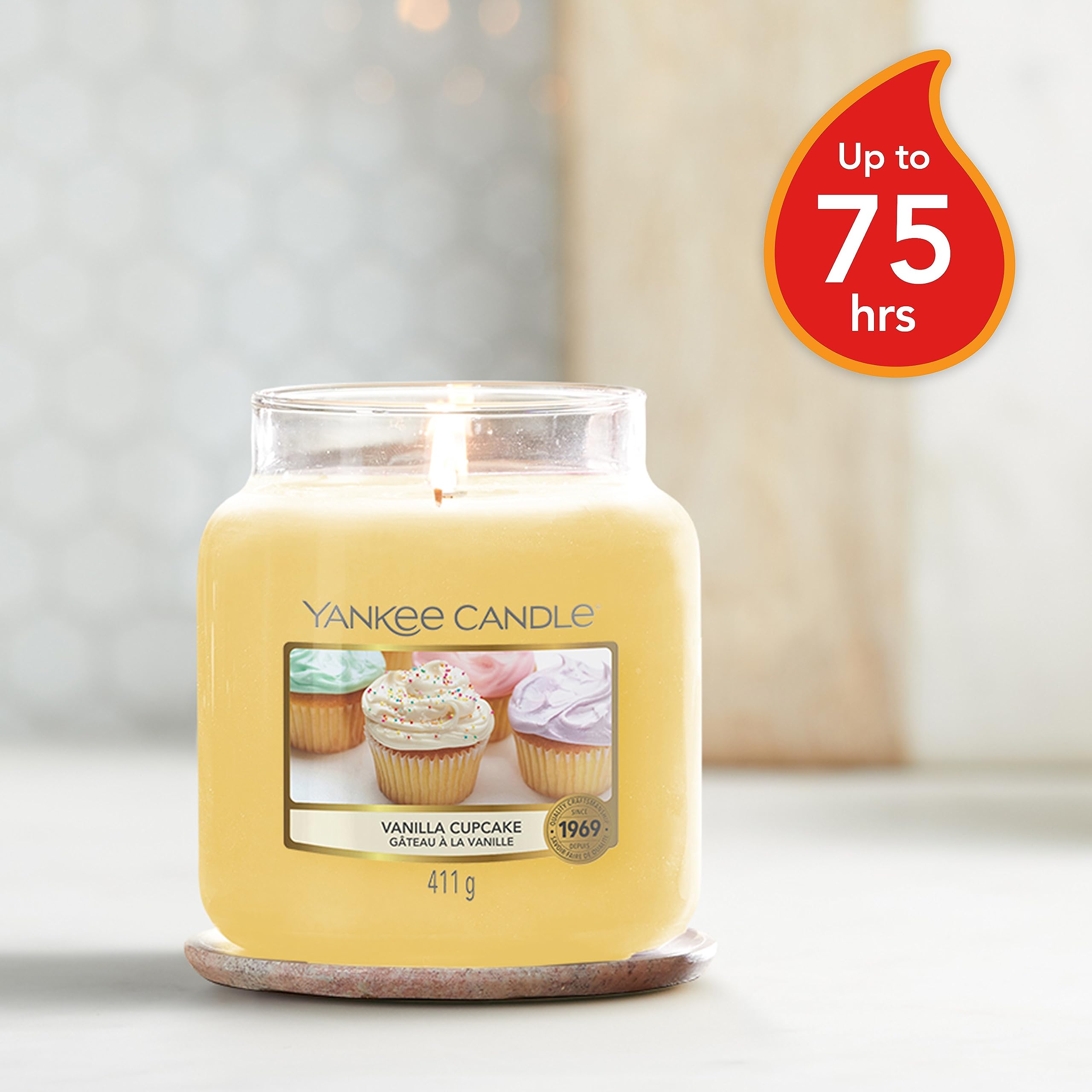 Yankee Candle Vanilla Cupcake Scented Candle - Medium Jar | Up to 75 Hours Burn Time | Cream Color 3