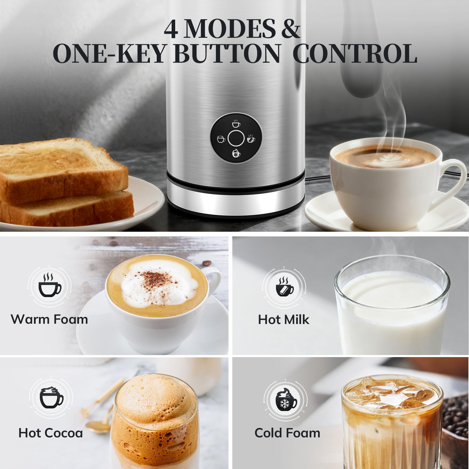morpilot Automatic Milk Frother - 4-in-1 Hot/Cold Frothing, 300ML Capacity, Stainless Steel | MMF-031
