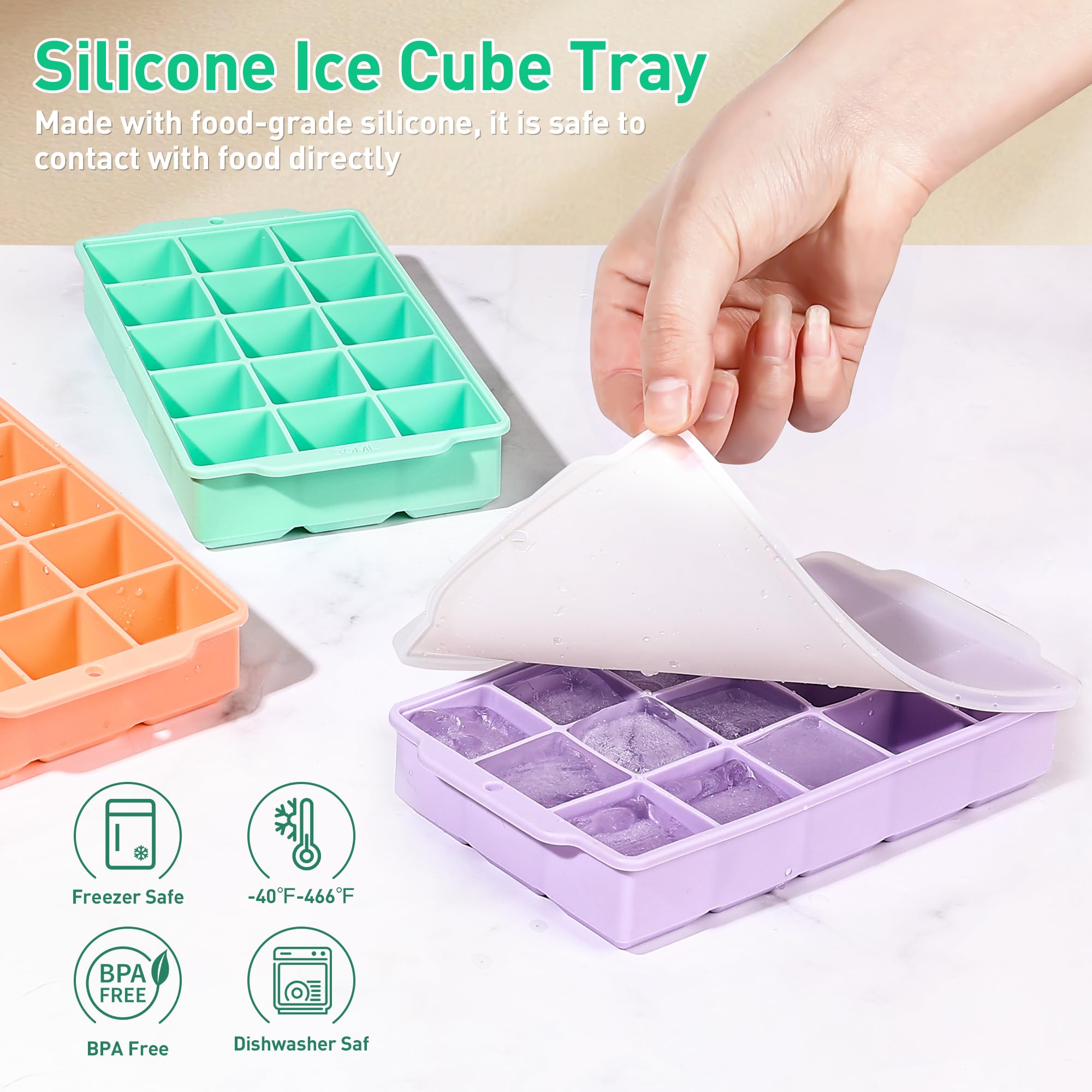 Lychico Silicone Ice Cube Tray with Lid - 3 Pack Easy-Release, Food Grade | 45 Cubes Total 4