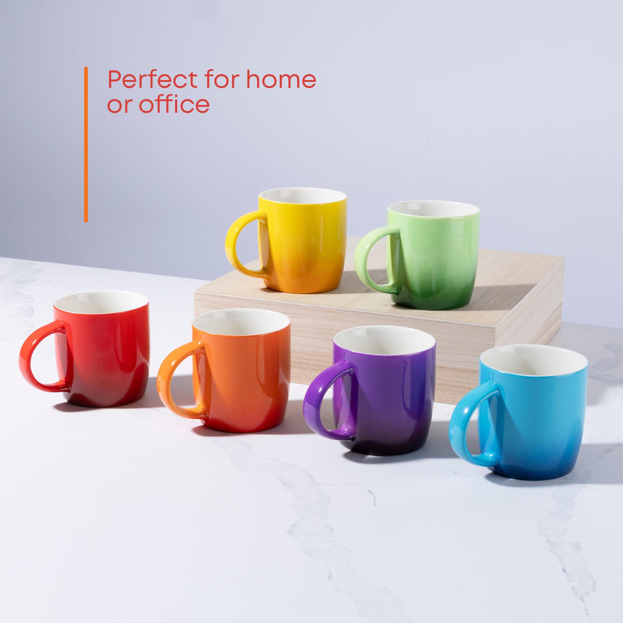 FiNeWaY Stoneware Coffee Mugs Set of 6 - 325ml Capacity, Stackable, Multicolour 7