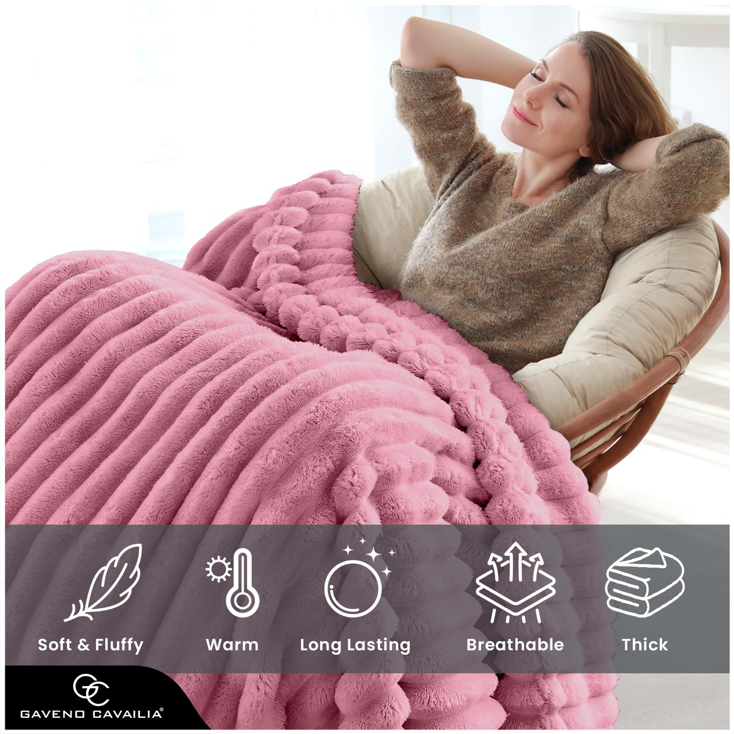 GC GAVENO CAVAILIA Double Fleece Throw Blanket | 150x200 cm | Blush Pink | Polyester 3