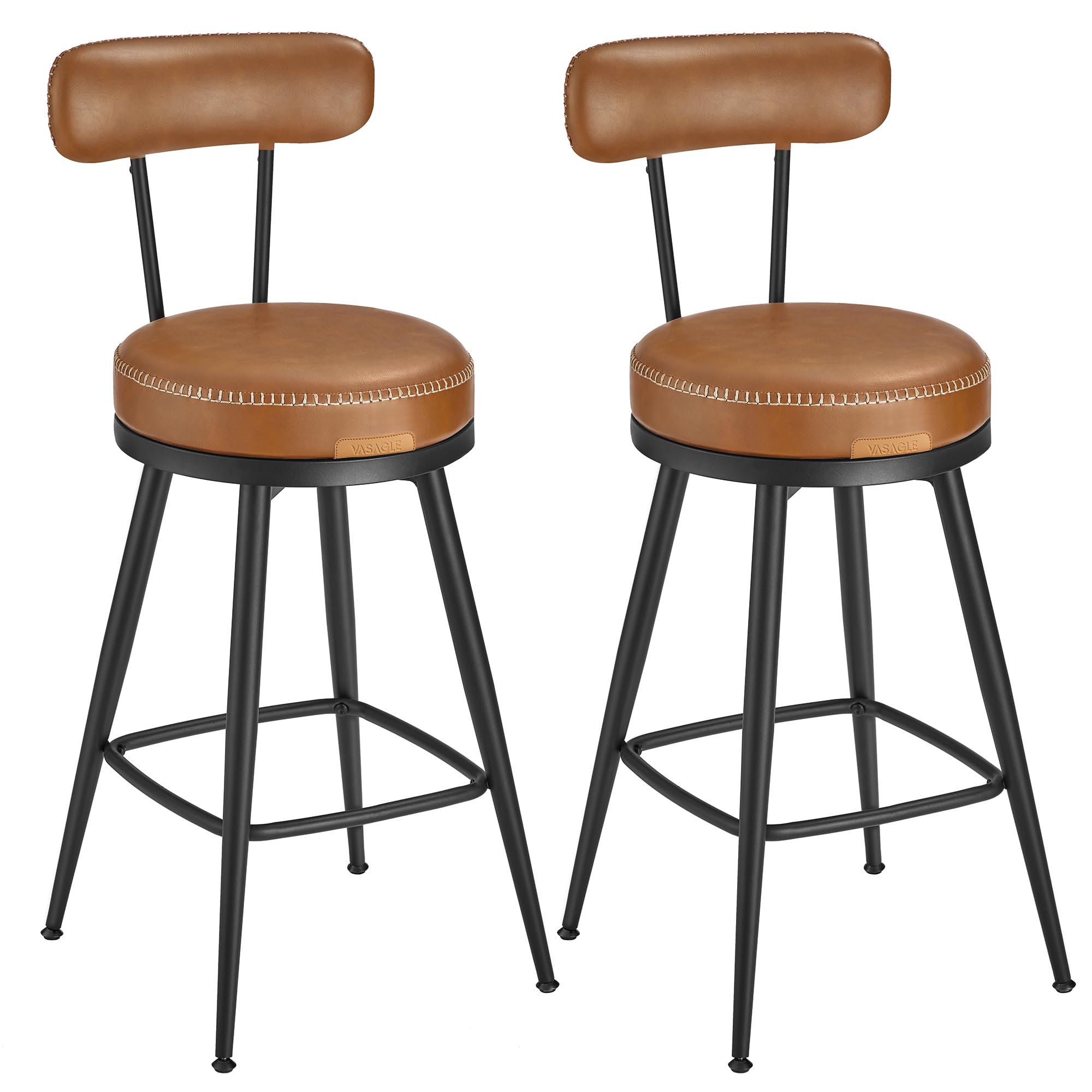 VASAGLE EKHO Collection Bar Stools - Set of 2 Swivel Counter Chairs | Caramel Brown | 54x54x91 cm 1