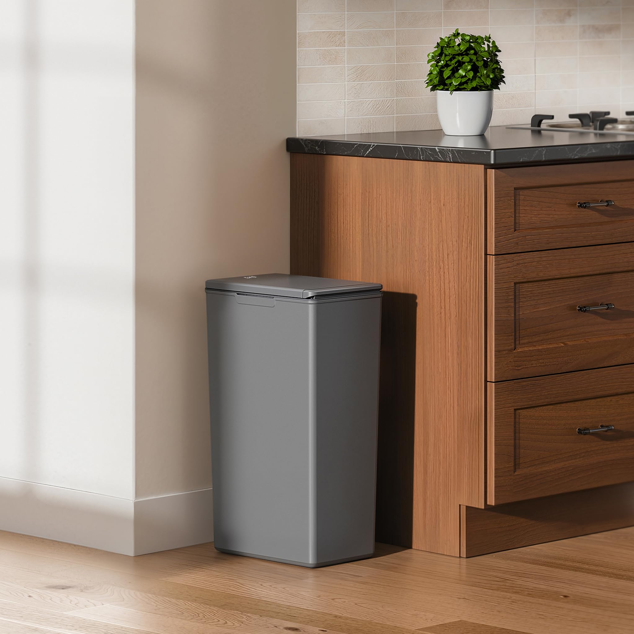 EKO Morandi 40L Kitchen Recycling Bin with Touch-Top Lid | Slim Plastic | Dark Grey 2