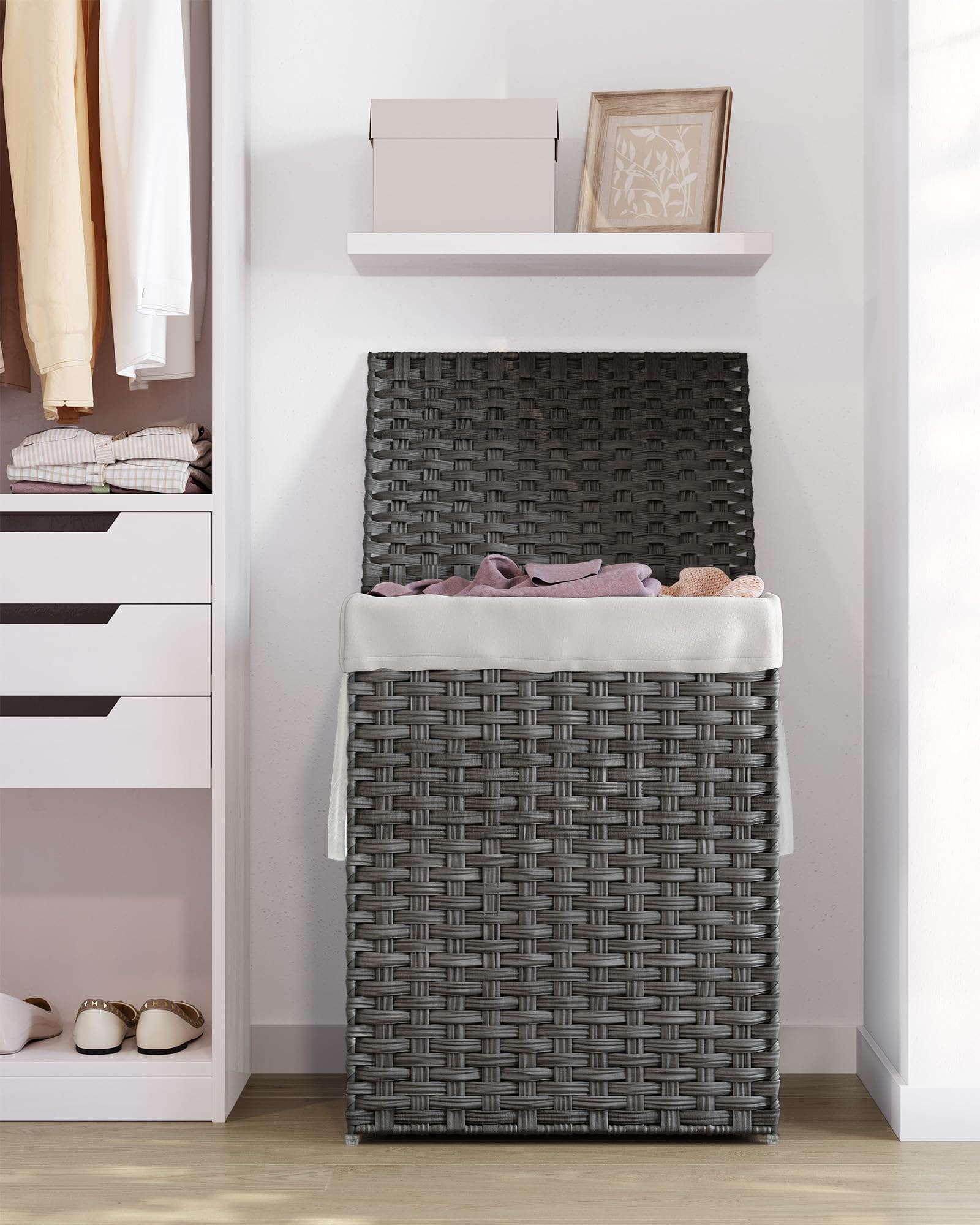 SONGMICS 90L Foldable Laundry Basket with Lid and Removable Bag | Grey | 46x33x60cm 9