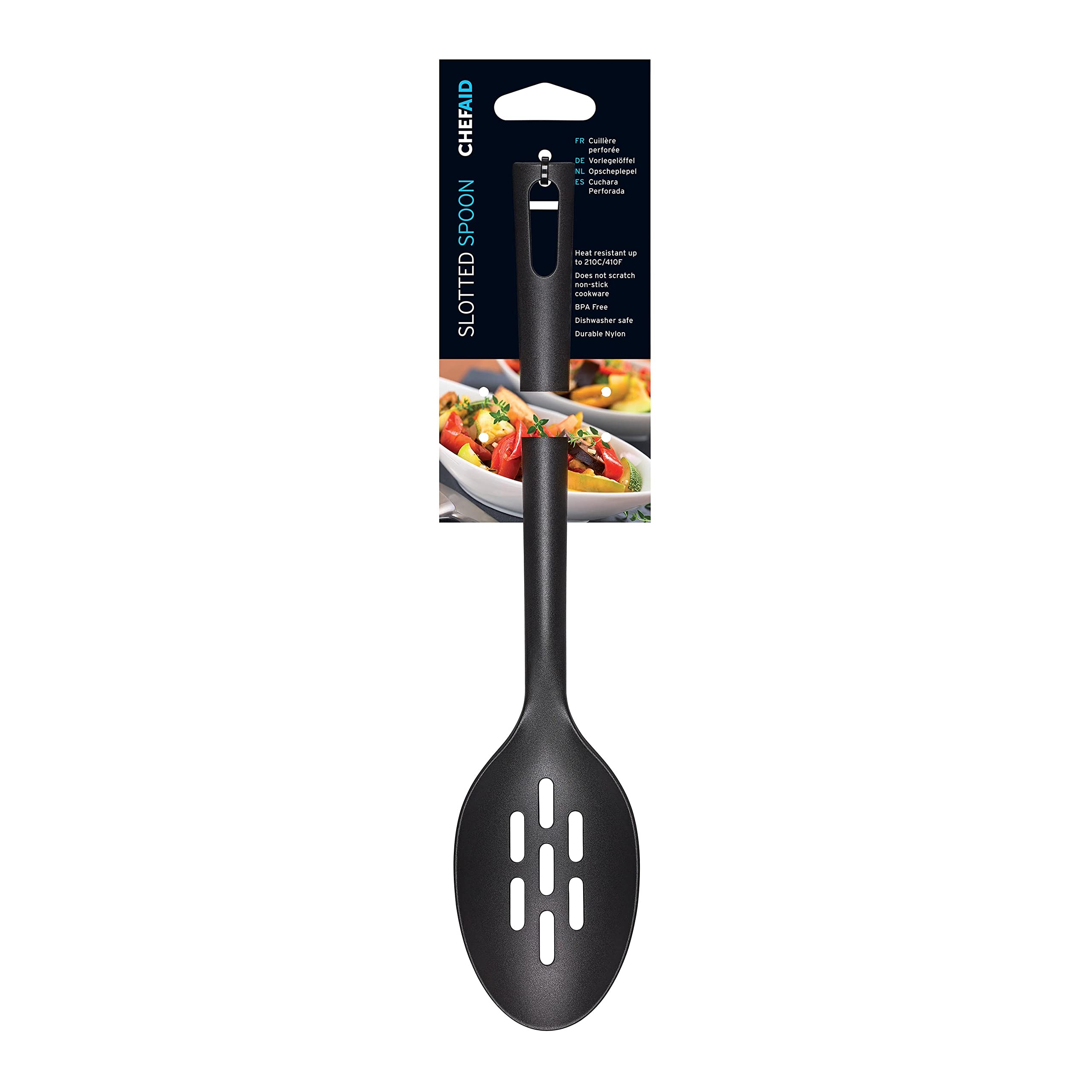 Chef Aid Black Nylon Slotted Serving Spoon | BPA Free | Safe for Non-Stick Cookware | Heat Resistant up to 210°C 1