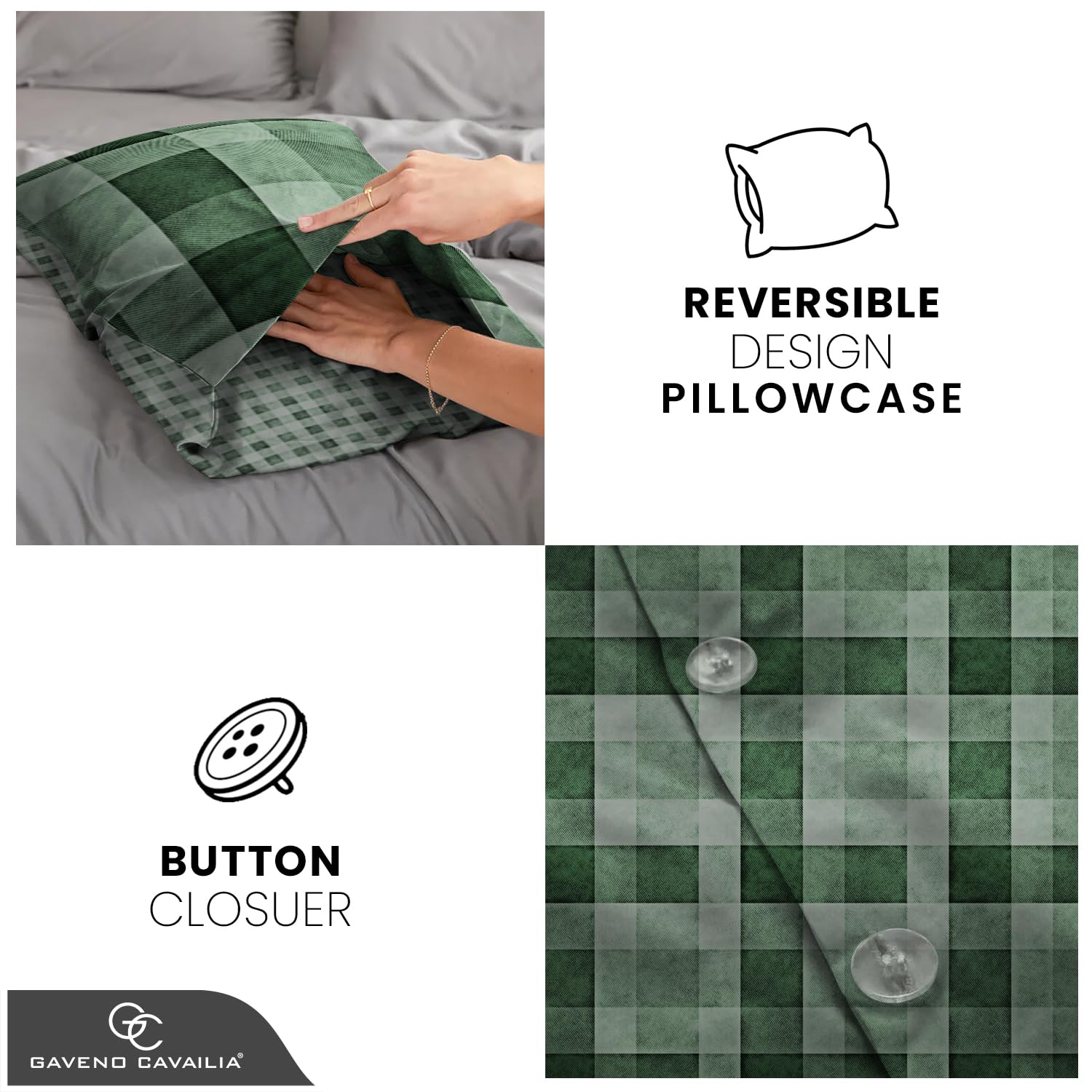 GC GAVENO CAVAILIA Checked Duvet Cover Set - Double Size, Green, Polyester-Cotton Blend 4