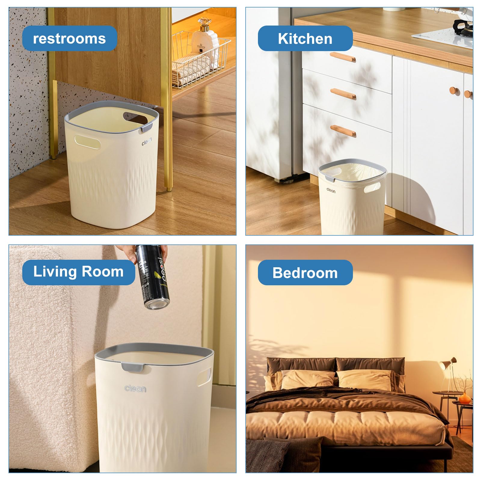 ASelected Plastic Bathroom Bin - 10L Capacity, Cream Color, Pressure Ring Design | 21 x 21 x 27 cm 7