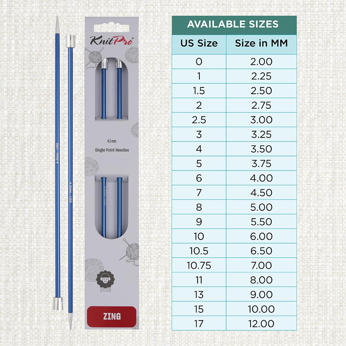 KnitPro Zing Single Pointed Knitting Needles - 4.00mm, 14' (35cm) Length, Lightweight Aluminium 4