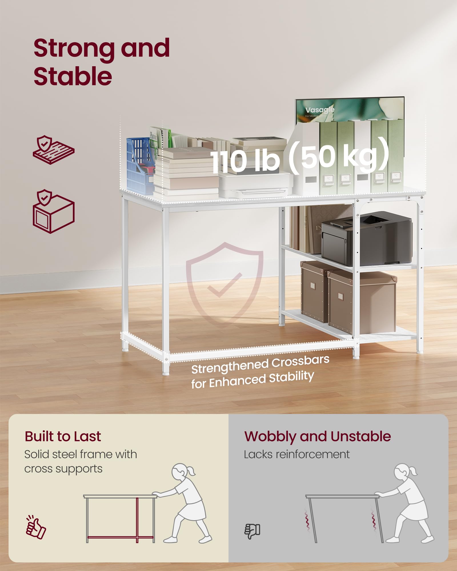 VASAGLE L Shaped Corner Desk - Reversible Storage | Maple White | 110 x 80 cm 6