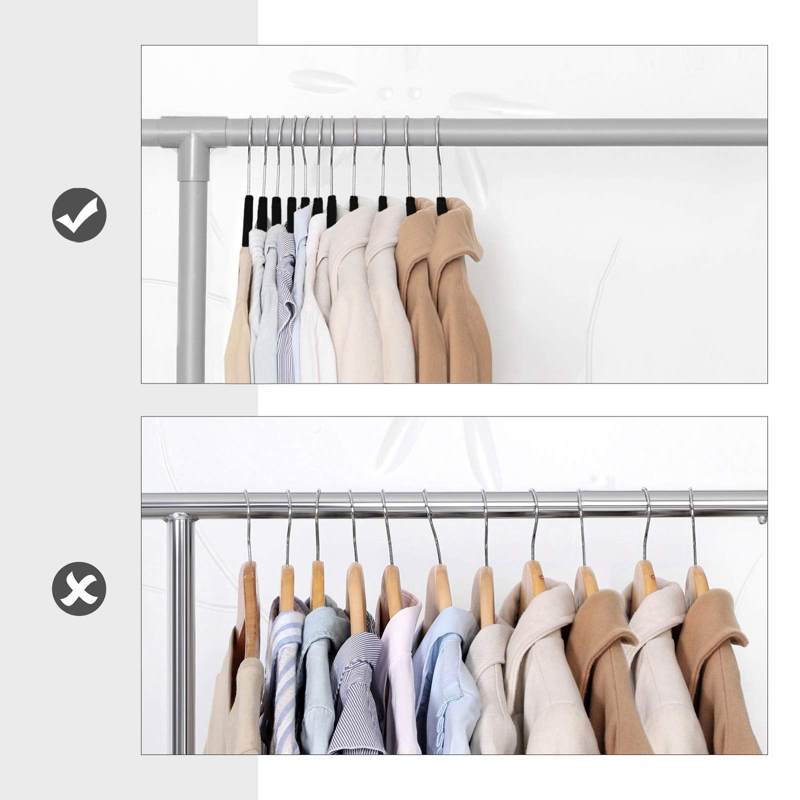 SONGMICS Velvet Hangers Set of 50 - Non-Slip, Space-Saving, 0.6cm Thick, 43.5cm Long | Silver & Black 8