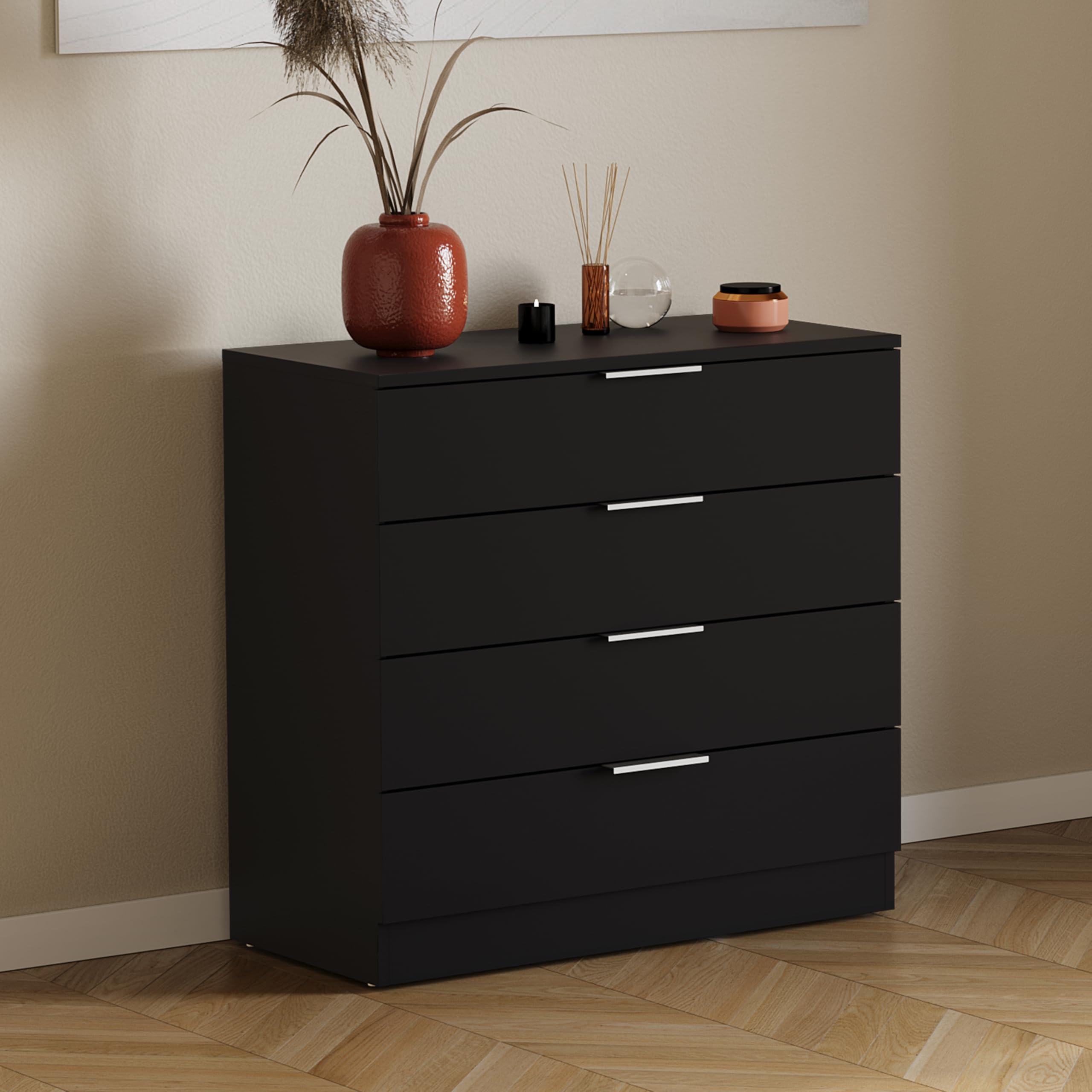 Vida Designs Trega 4 Drawer Chest of Drawers - Black | 74H x 66W x 36D cm | Engineered Wood 1