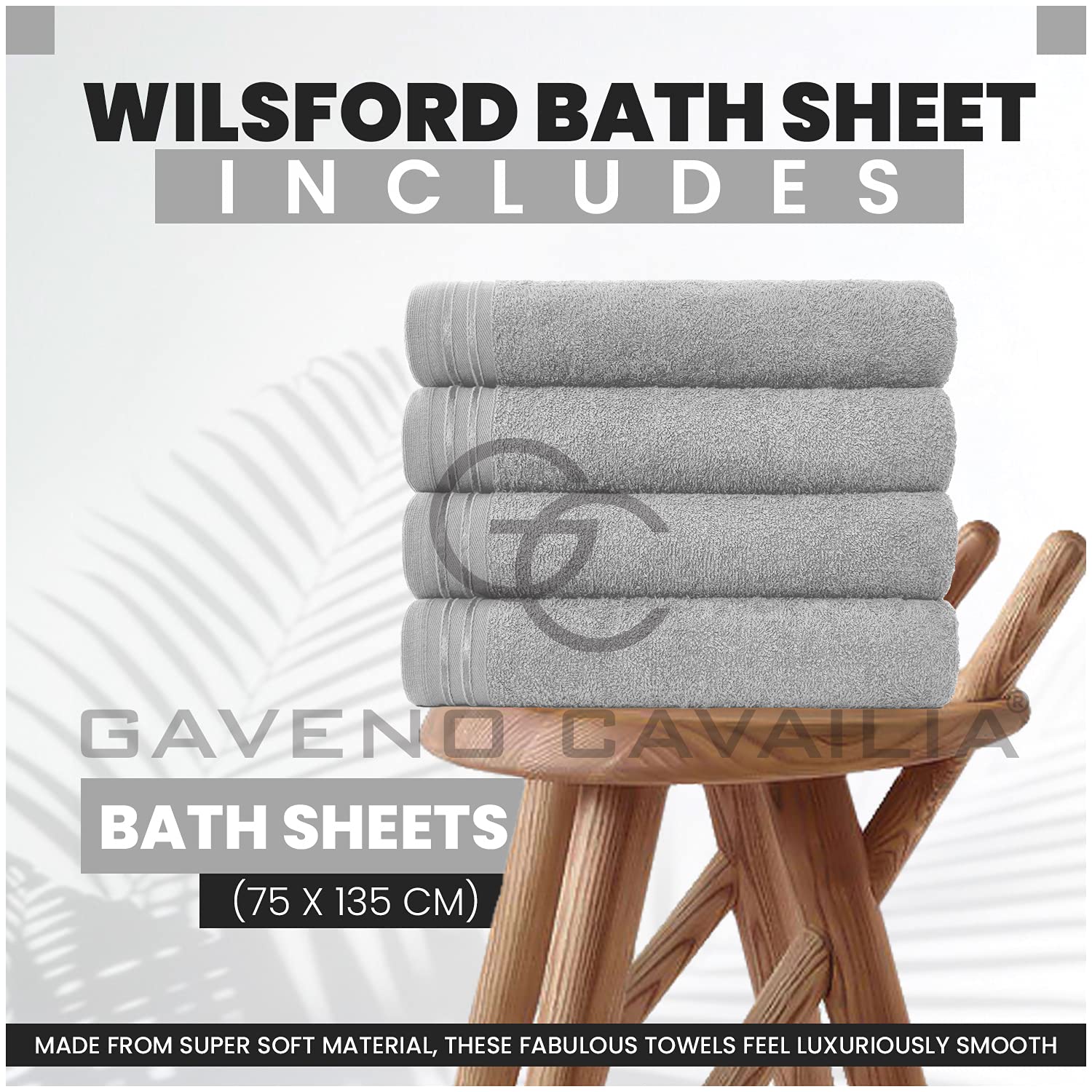 GC GAVENO CAVAILIA Wilsford Bath Sheets - 4 Pack Egyptian Cotton, 450 GSM, Silver | 75X135 Cm 3