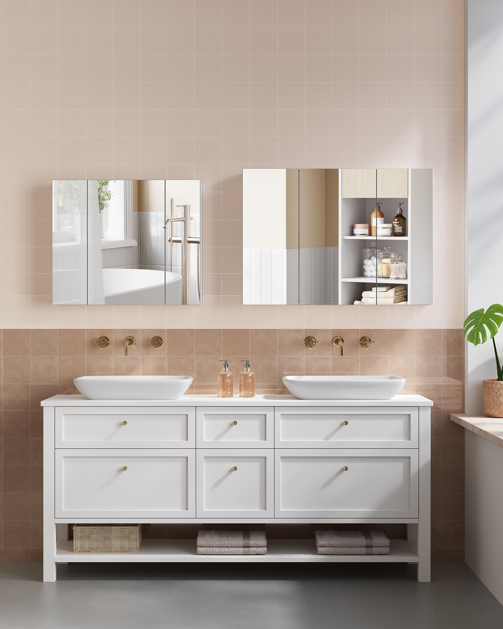 VASAGLE KAILYN Wall Cabinet with Mirror - 3-Door Storage Unit | White | 90W cm 7
