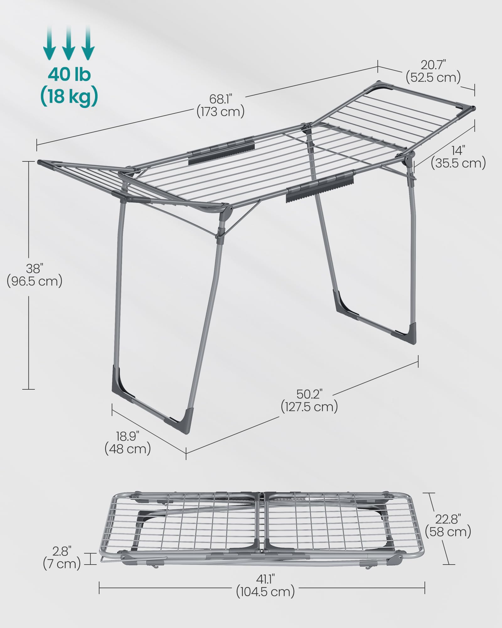 SONGMICS Clothes Drying Rack - 18m Drying Space | 18kg Capacity | Foldable Metal Airer 7