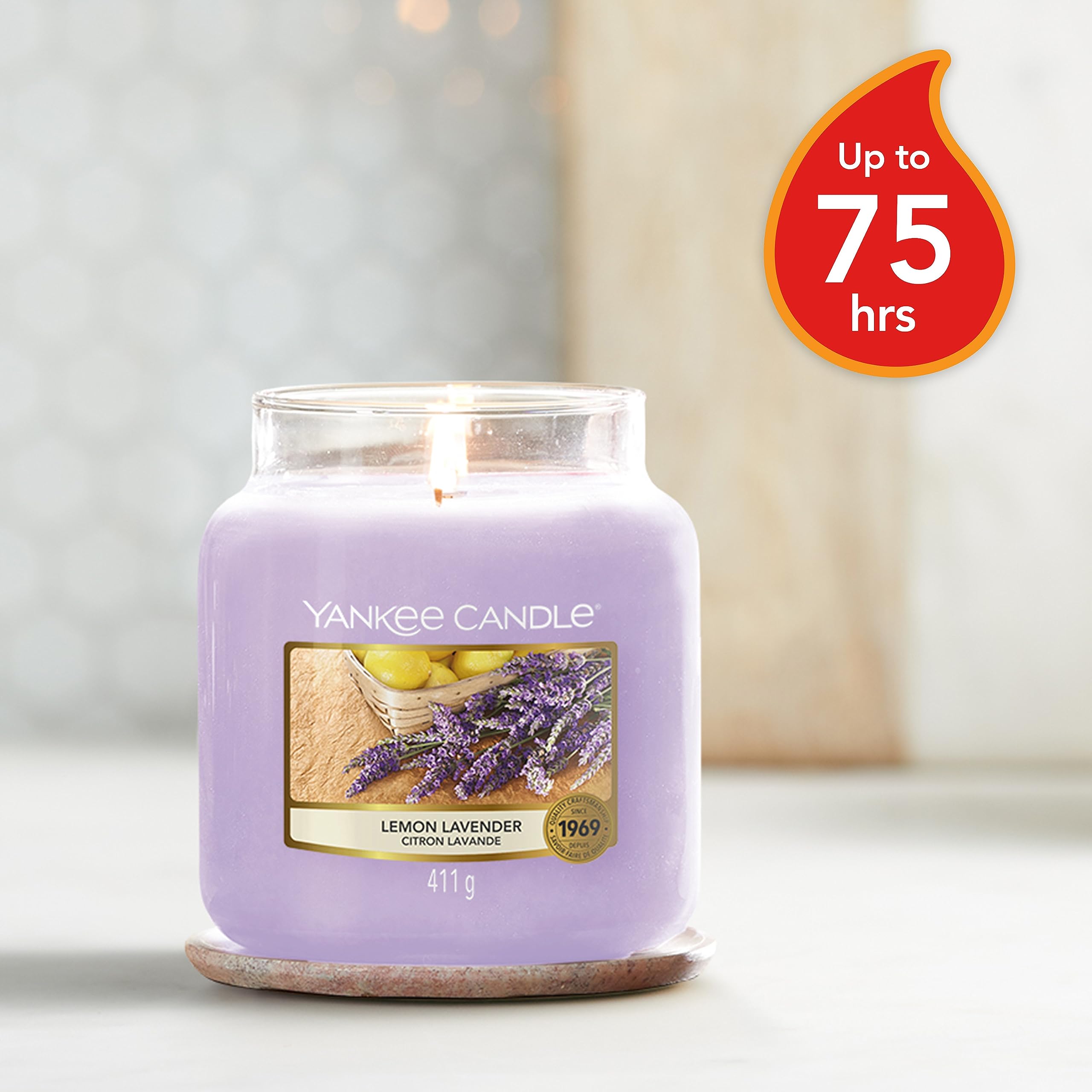 Yankee Candle Lemon Lavender Scented Candle - Classic Medium Jar | 411g | Clean, Even Burn 3