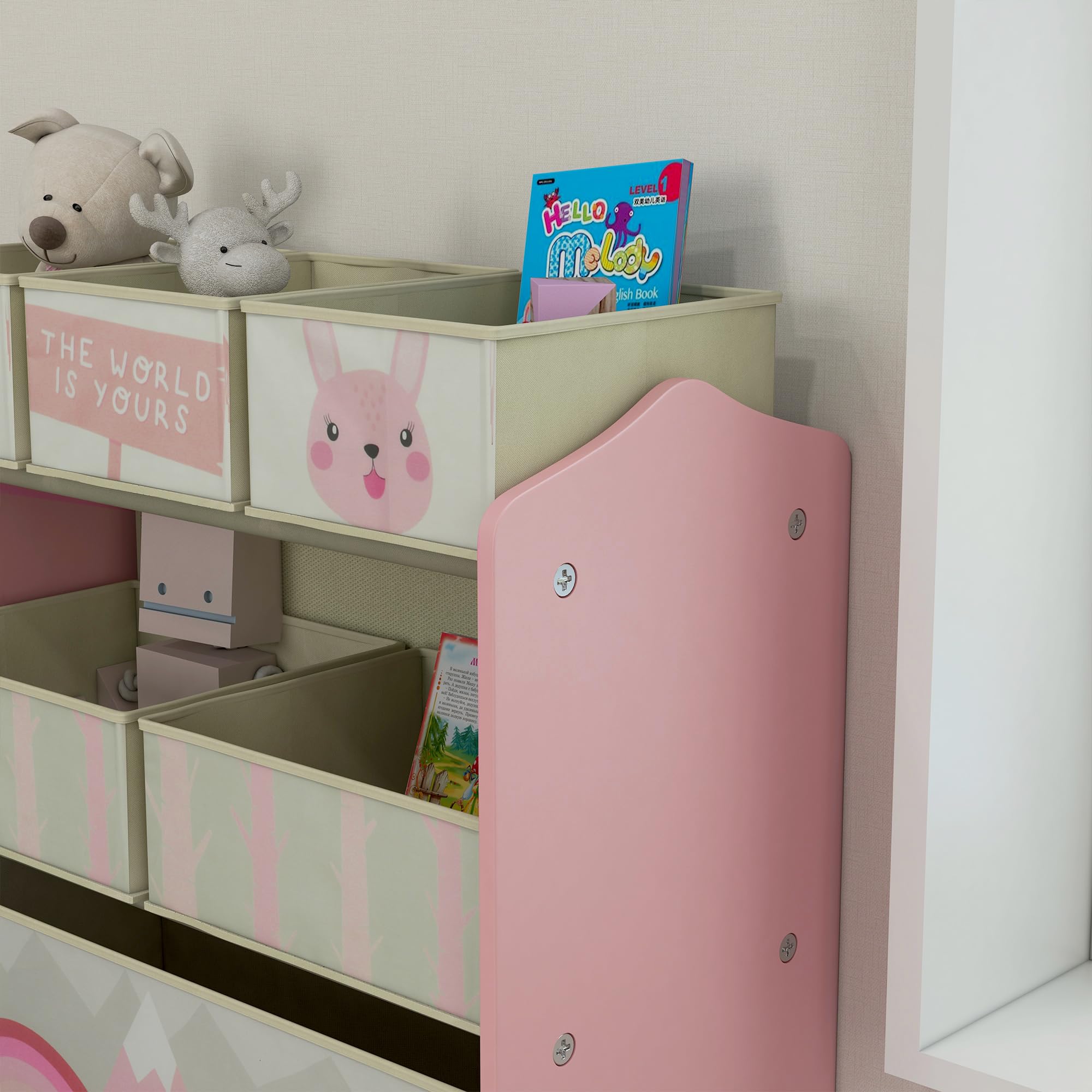 ZONEKIZ Kids Toy Storage Unit Organizer with 6 Detachable Fabric Bins | Pink | 63 x 30 x 66 cm 9