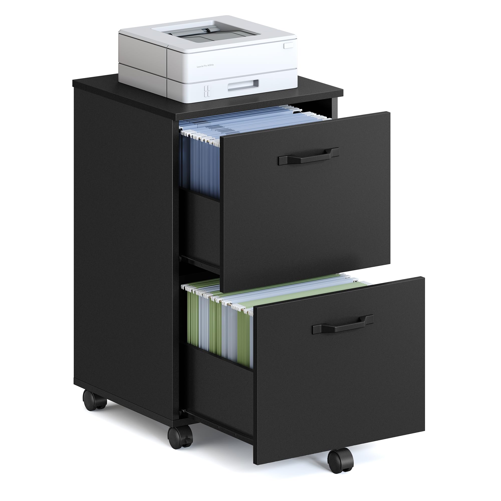 VASAGLE 2-Drawer Mobile File Cabinet - Rolling, Lockable, Printer Stand for A4/Letter Files | Matte Black
