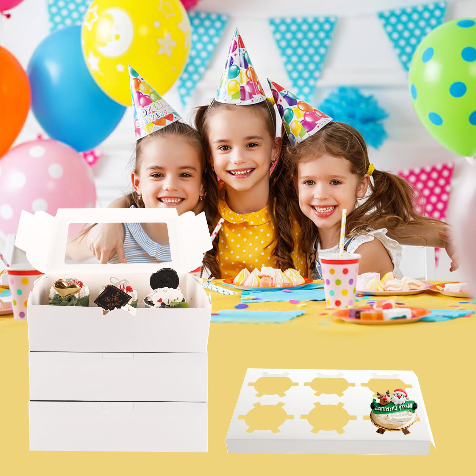 ASelected 10 Pcs 6 Hole Cupcake Boxes with Windows | White Cardboard Carrier | 15.5cm x 6cm x 24cm 7