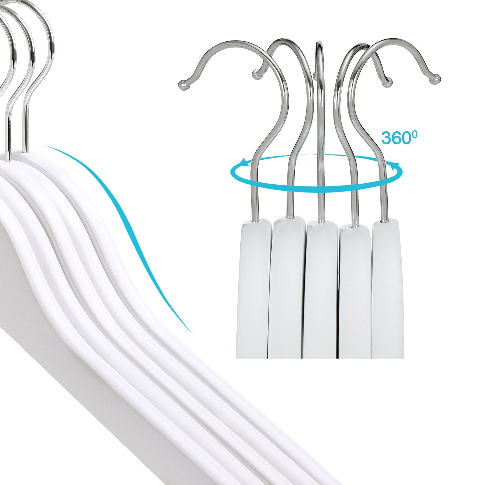 SONGMICS Wood Children's Hangers - Pack of 20 Kid's Clothes Hangers with Trousers Bar | White Finish 3