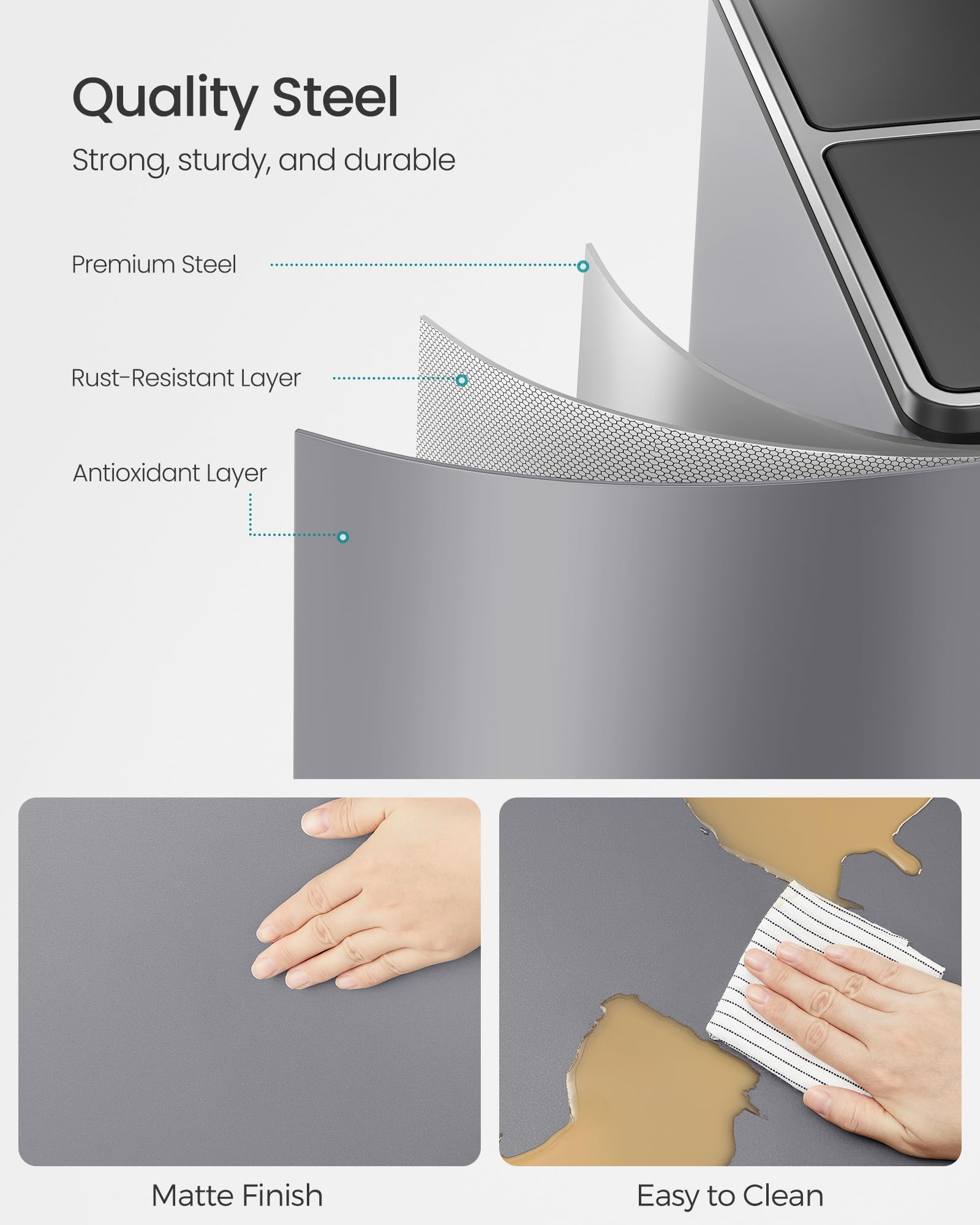 SONGMICS Dual Rubbish Bin - 2 Compartments, 2 x 30L, Soft Closure, Pedal Operated | Slate Grey 4