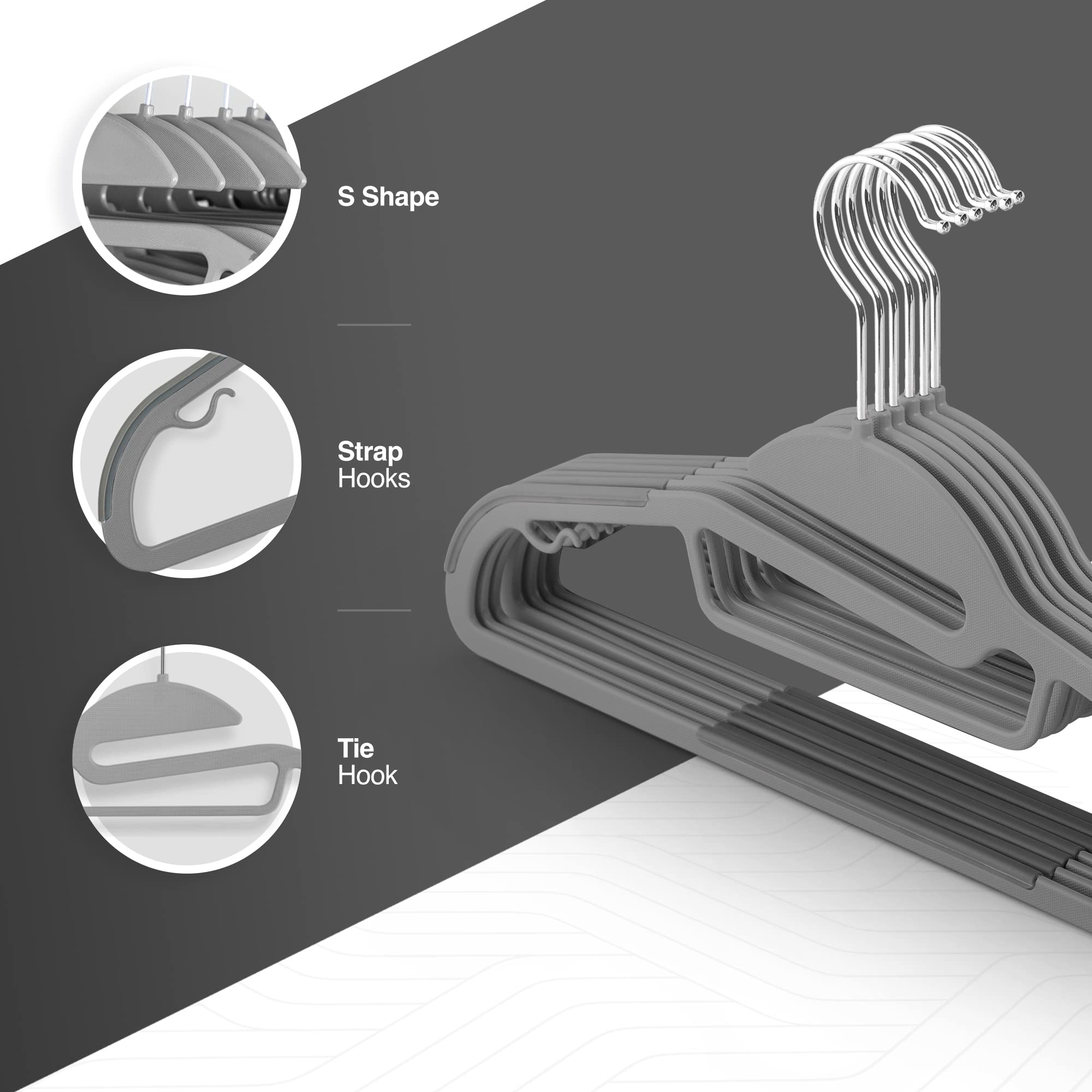KEPLIN 20-Pack Non-Slip Velvet Hangers - Slimline Space Saving with 360° Swivel Hooks 4