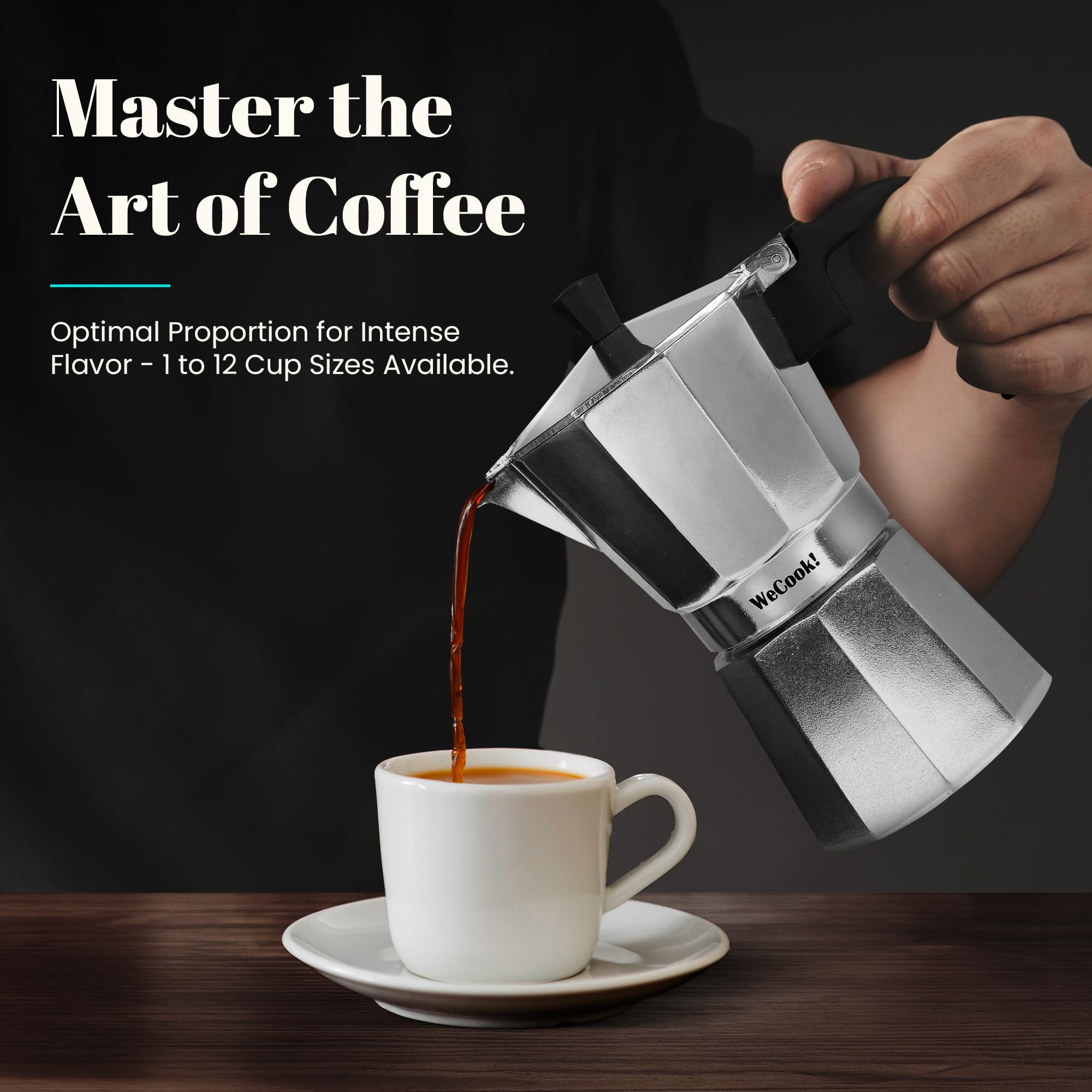 WECOOK! Paola Italian Moka Pot Espresso Maker - Aluminum, 3 Cups | Gas, Electric & Ceramic Hobs | Silver 6