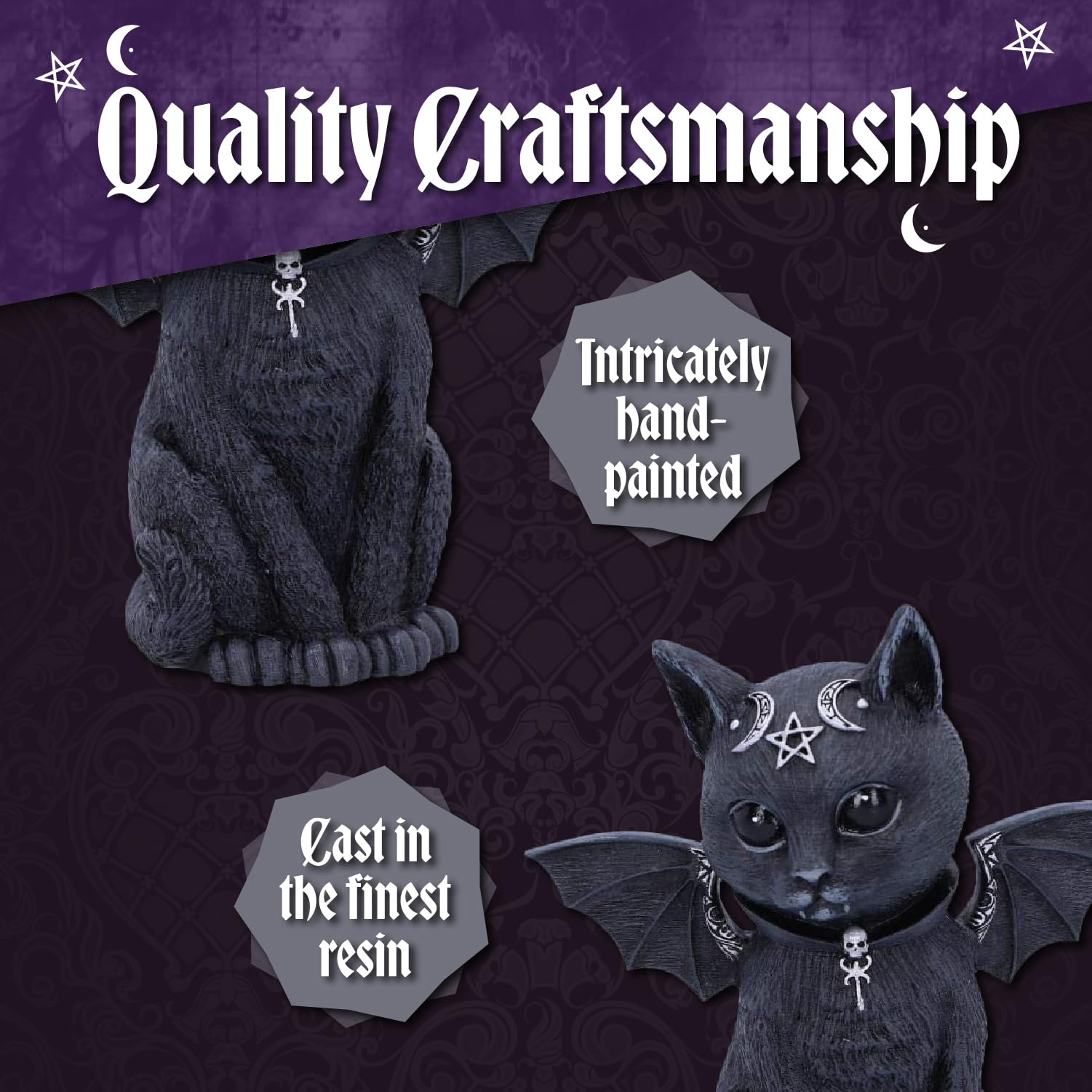 Nemesis Now Malpuss Winged Occult Cat Figurine - Polyresin, Black and Silver, 10cm 4