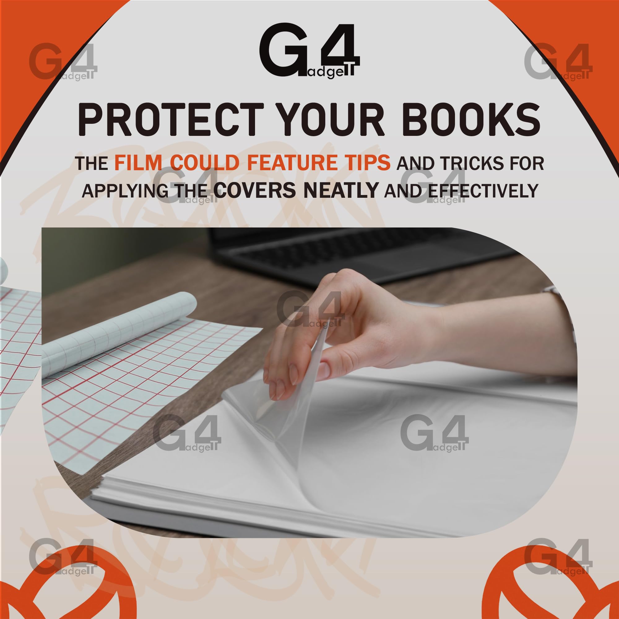 G4GADGET Clear Self-Adhesive Plastic Book Cover Film - 33 cm x 1 Meter | Repositionable | Grid-Lined Backing 5