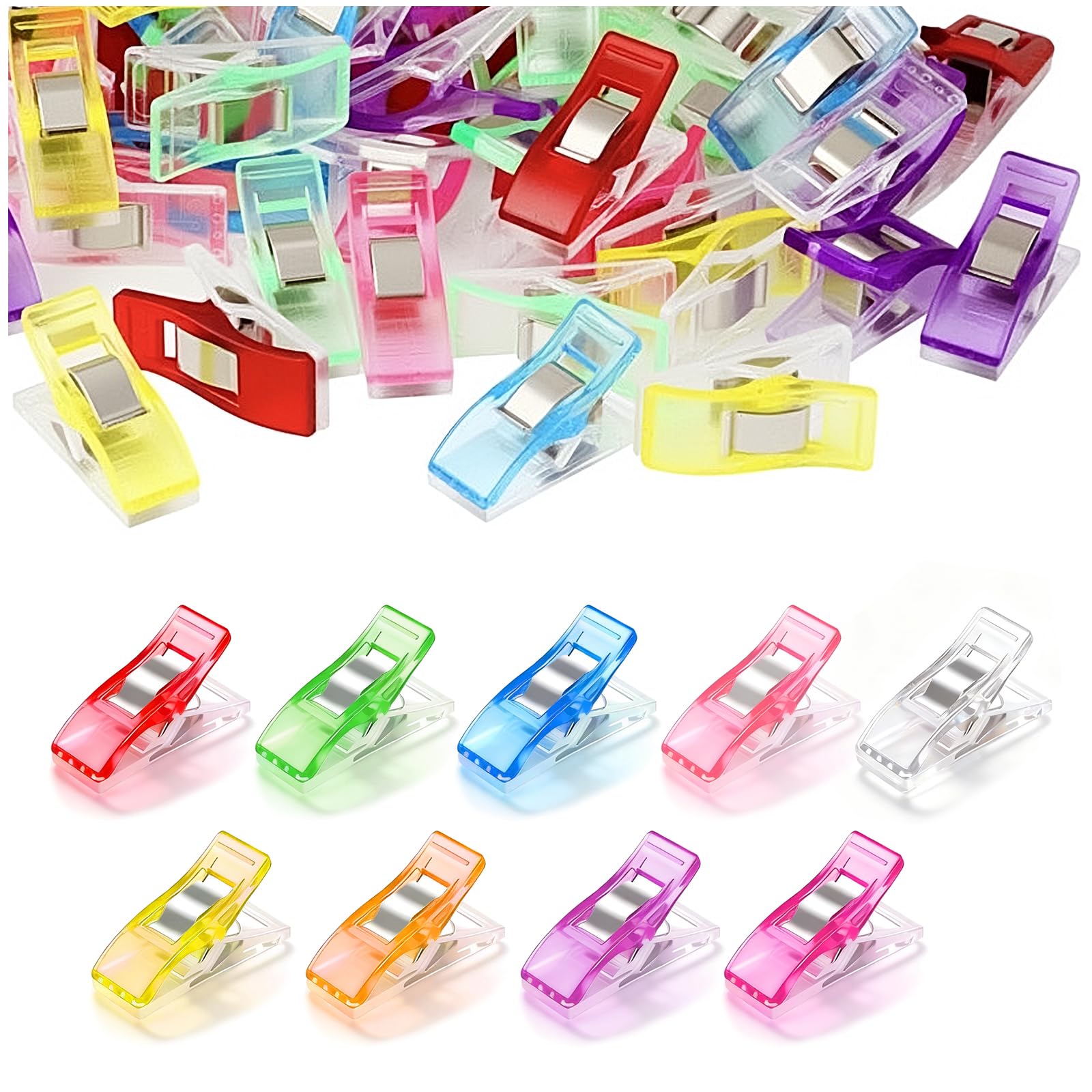 Vonsera Quilting Crafting Clips - 100 Pcs Plastic & Metal, Colorful, Non-Slip Grip