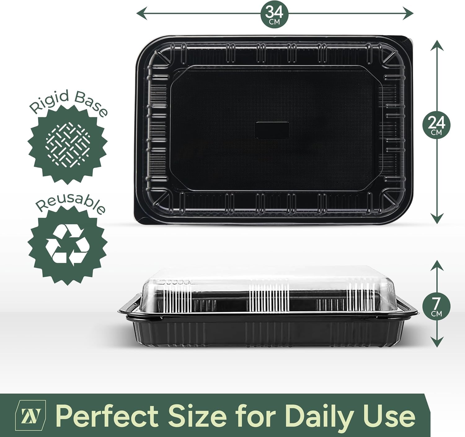 Zuvo Reusable Party Food & Sandwich Platter Trays with Lids, 5 Pack, Black Plastic